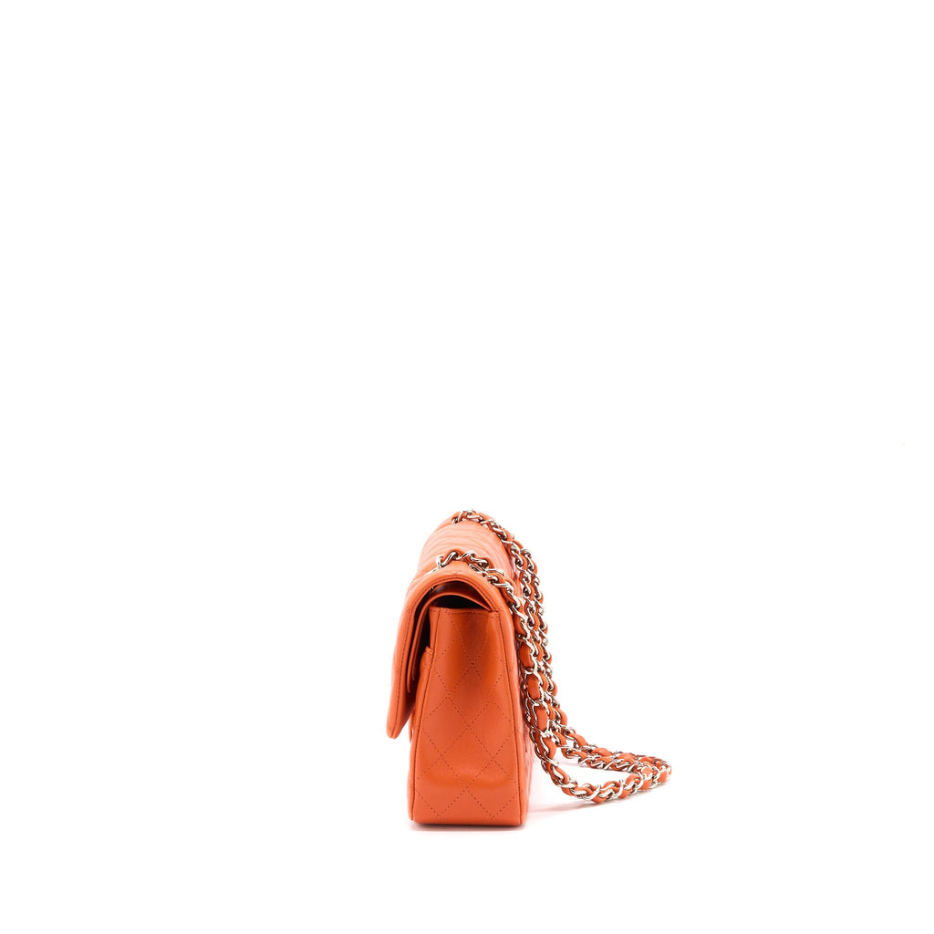 CHANEL MEDIUM CLASSIC DOUBLE FLAP BAG LAMBSKIN ORANGE SHW
