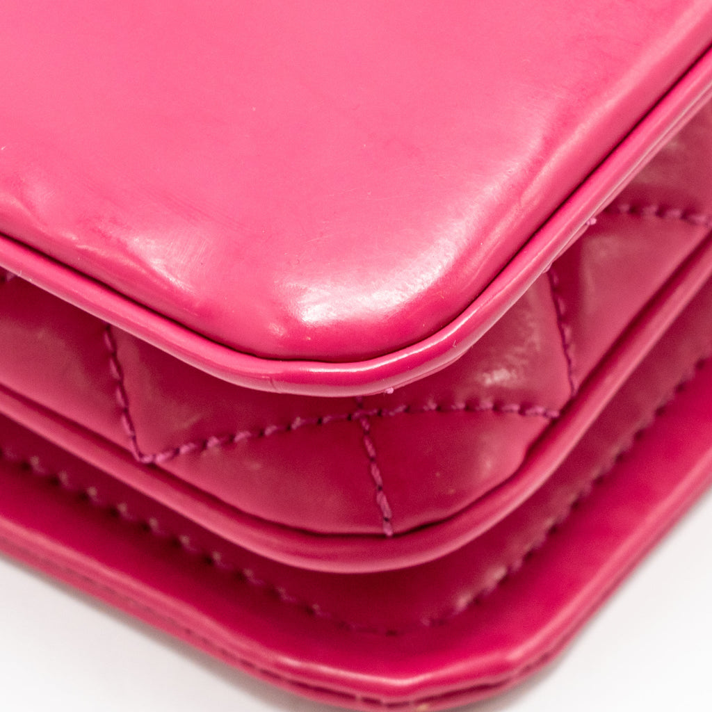CHANEL SMALL VINYL FLAP BAG WITH CHAIN LEATHER HOT PINK SHW
