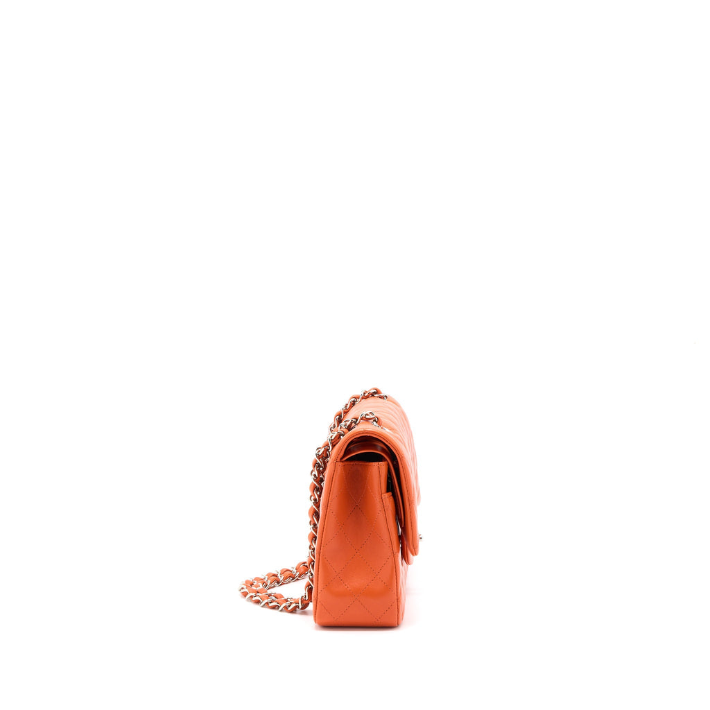 CHANEL MEDIUM CLASSIC DOUBLE FLAP BAG LAMBSKIN ORANGE SHW