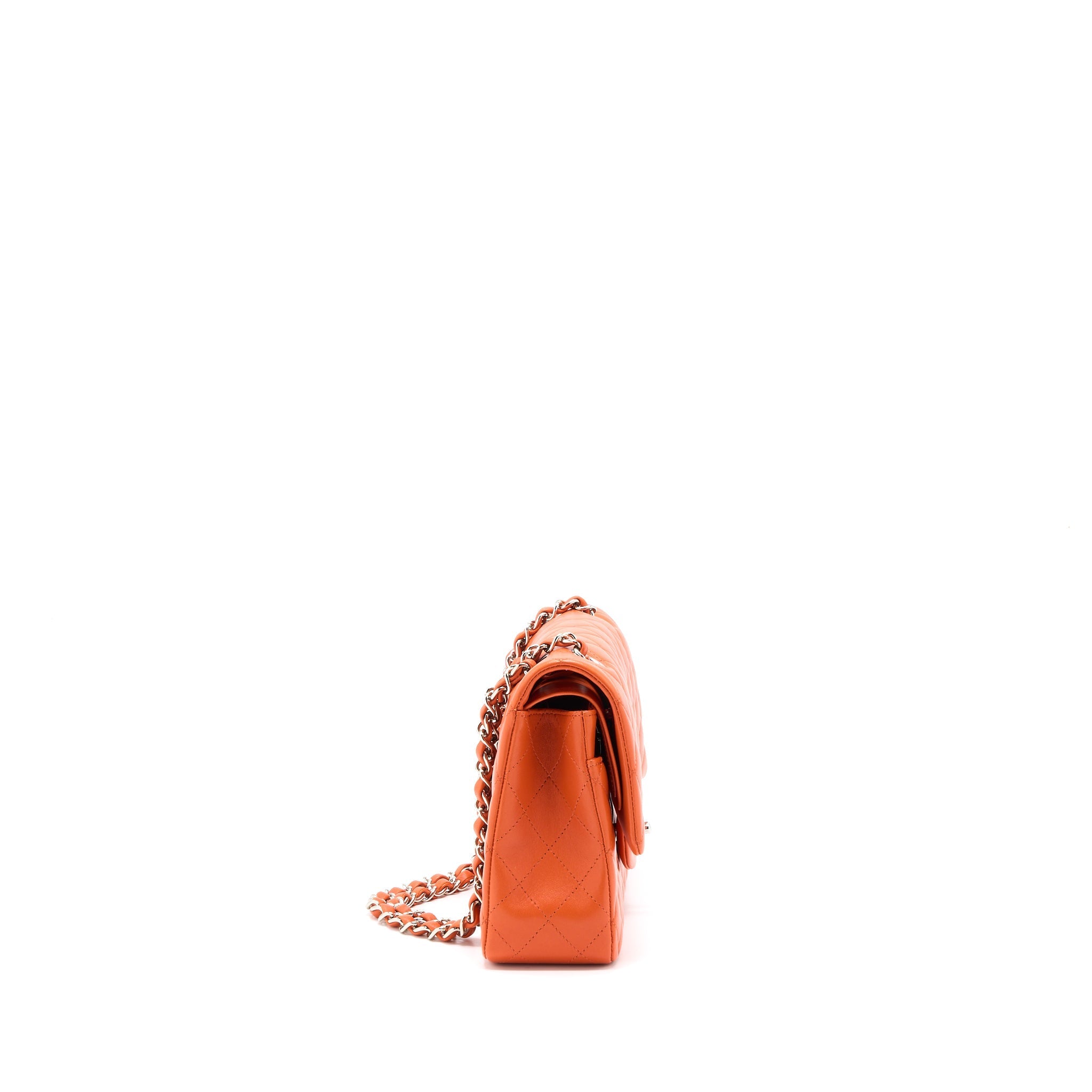 CHANEL MEDIUM CLASSIC DOUBLE FLAP BAG LAMBSKIN ORANGE SHW