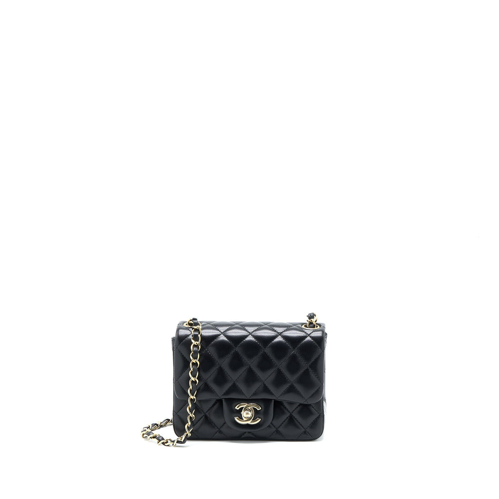 CHANEL CLASSIC MINI SQUARE FLAP BAG LAMBSKIN BLACK LGHW (MICROCHIP)