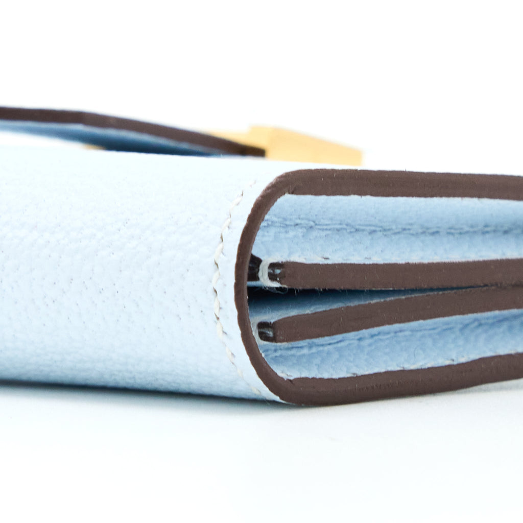 HERMES BEARN CARD HOLDER MYSORE GOATSKIN BLUE BRUME GHW