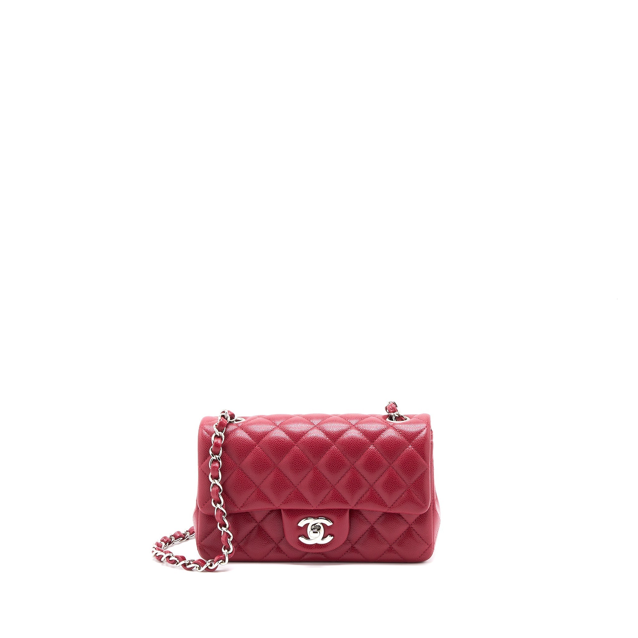 CHANEL 18B CLASSIC MINI RECTANGULAR FLAP BAG CAVIAR DARK PINK SHW