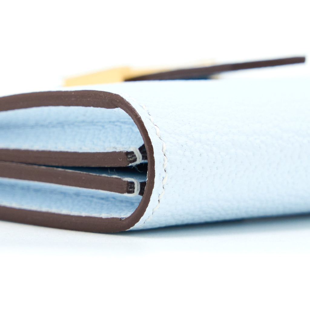 HERMES BEARN CARD HOLDER MYSORE GOATSKIN BLUE BRUME GHW