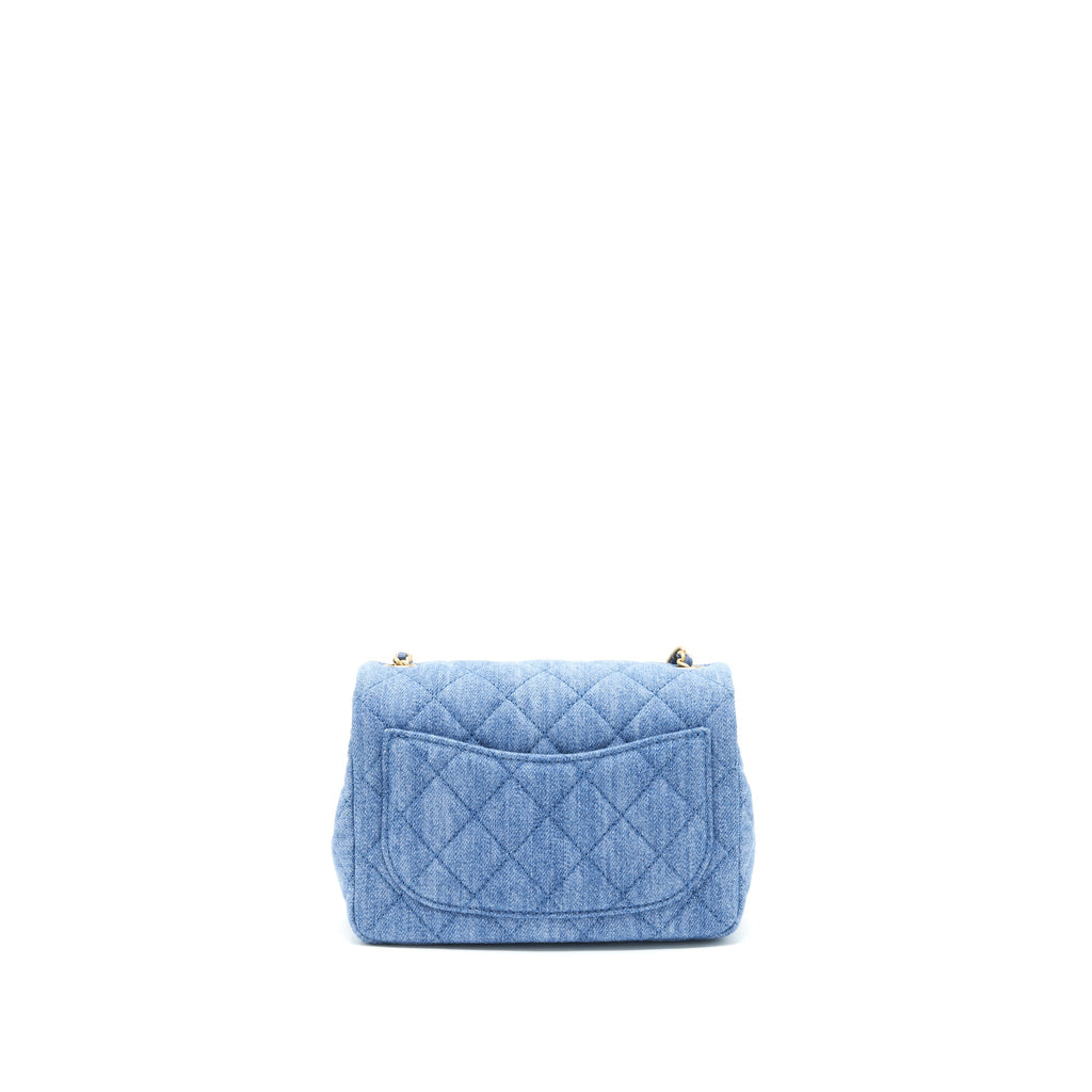 CHANEL 22C DENIM PEARL CRUSH MINI SQUARE FLAP BAG (MICROCHIP)