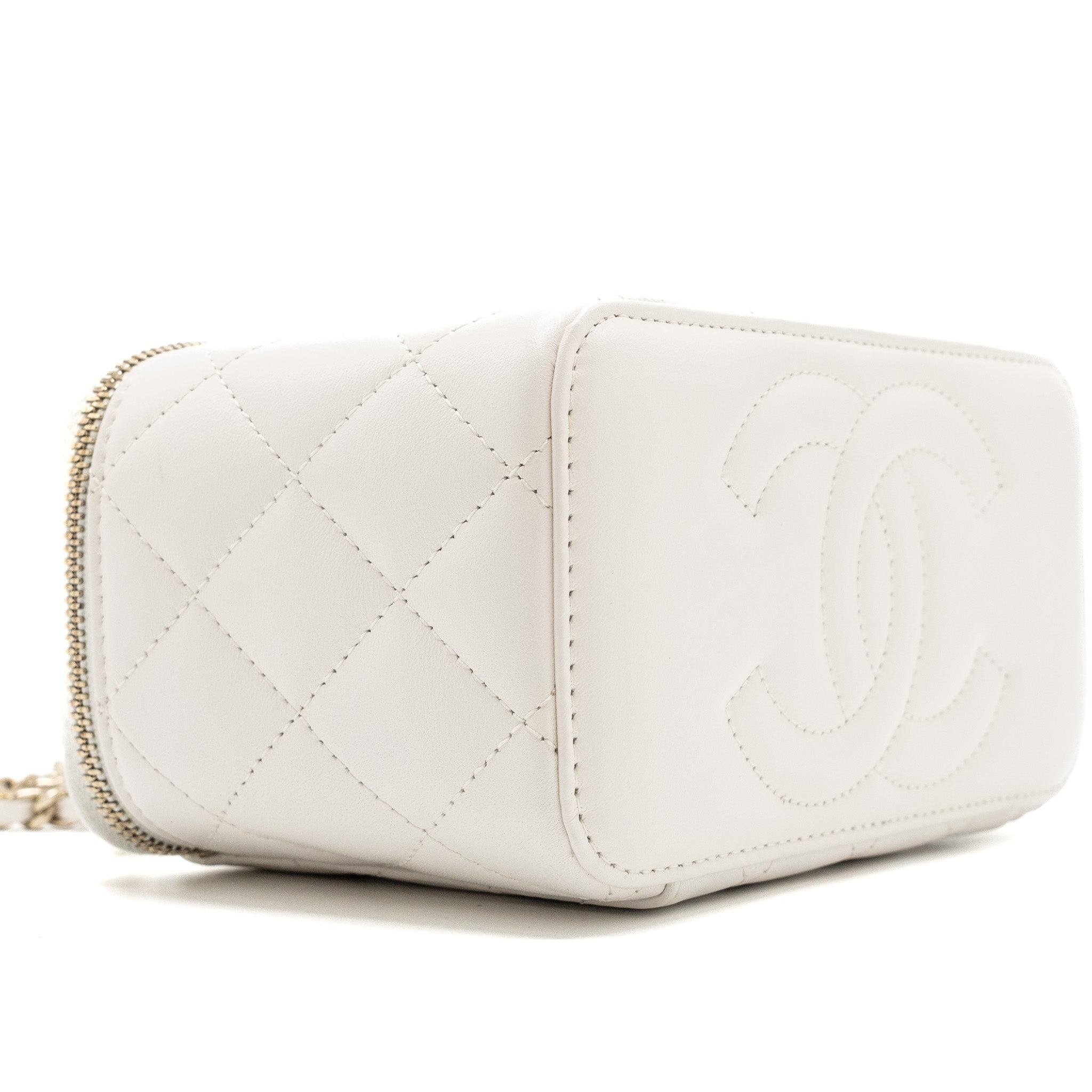 CHANEL LETTER/CC LOGO CHAIN LONG VANITY CALFSKIN WHITE LGHW (MICROCHIP)