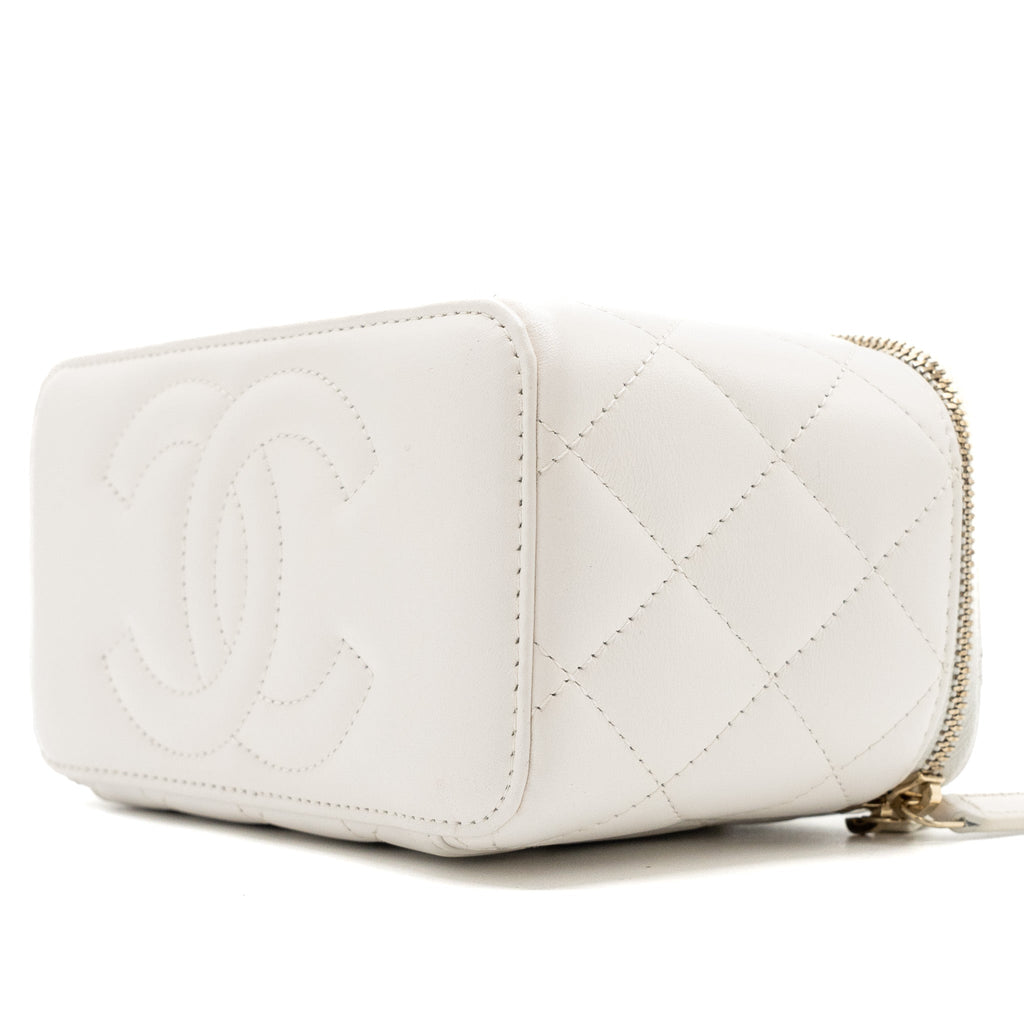 CHANEL LETTER/CC LOGO CHAIN LONG VANITY CALFSKIN WHITE LGHW (MICROCHIP)
