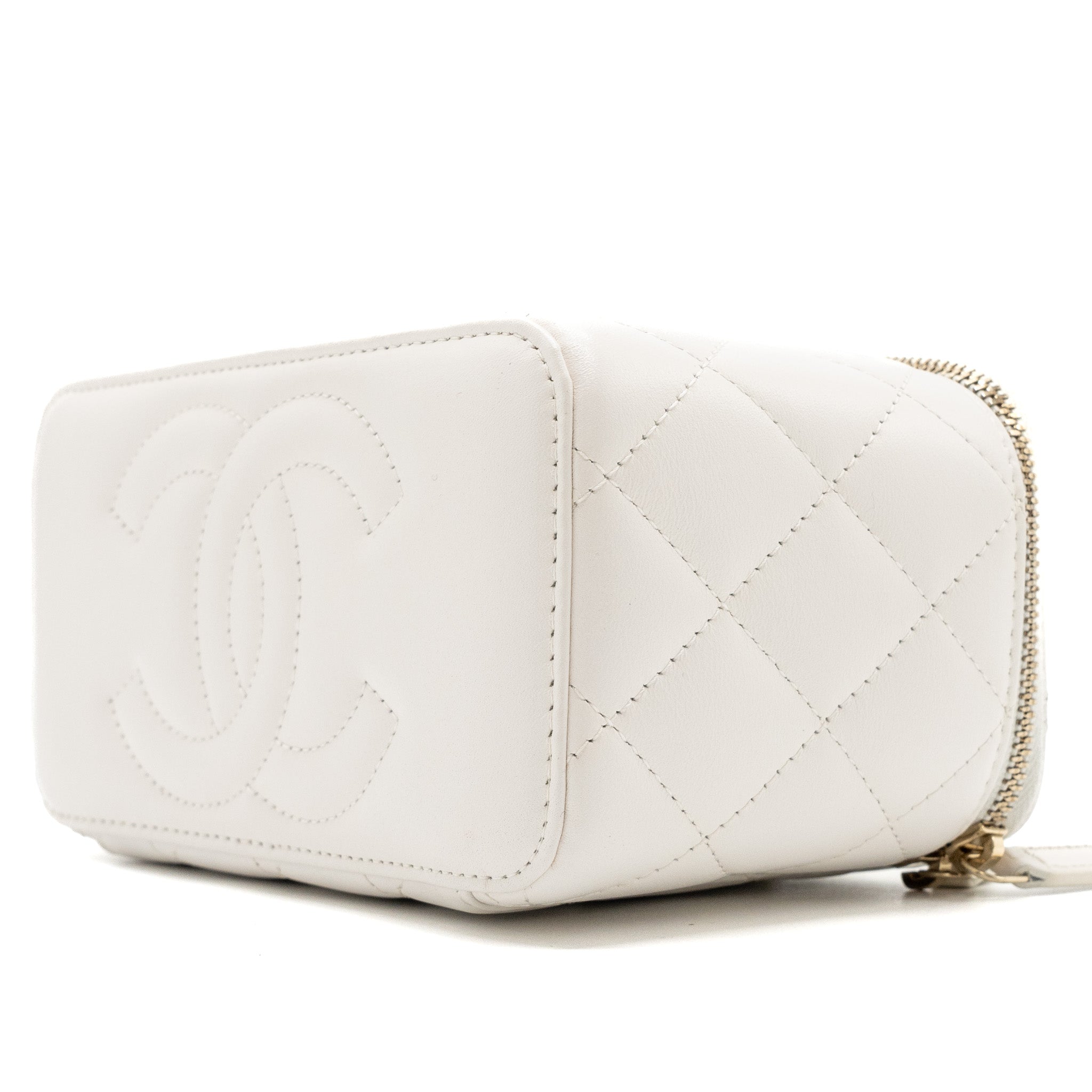 CHANEL LETTER/CC LOGO CHAIN LONG VANITY CALFSKIN WHITE LGHW (MICROCHIP)