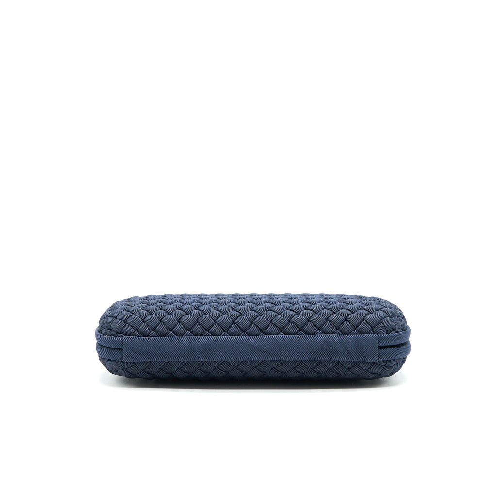 BOTTEGA VENETA KNOT CLUTCH IN NAVY WITH RUTHENIUM HARDWARE