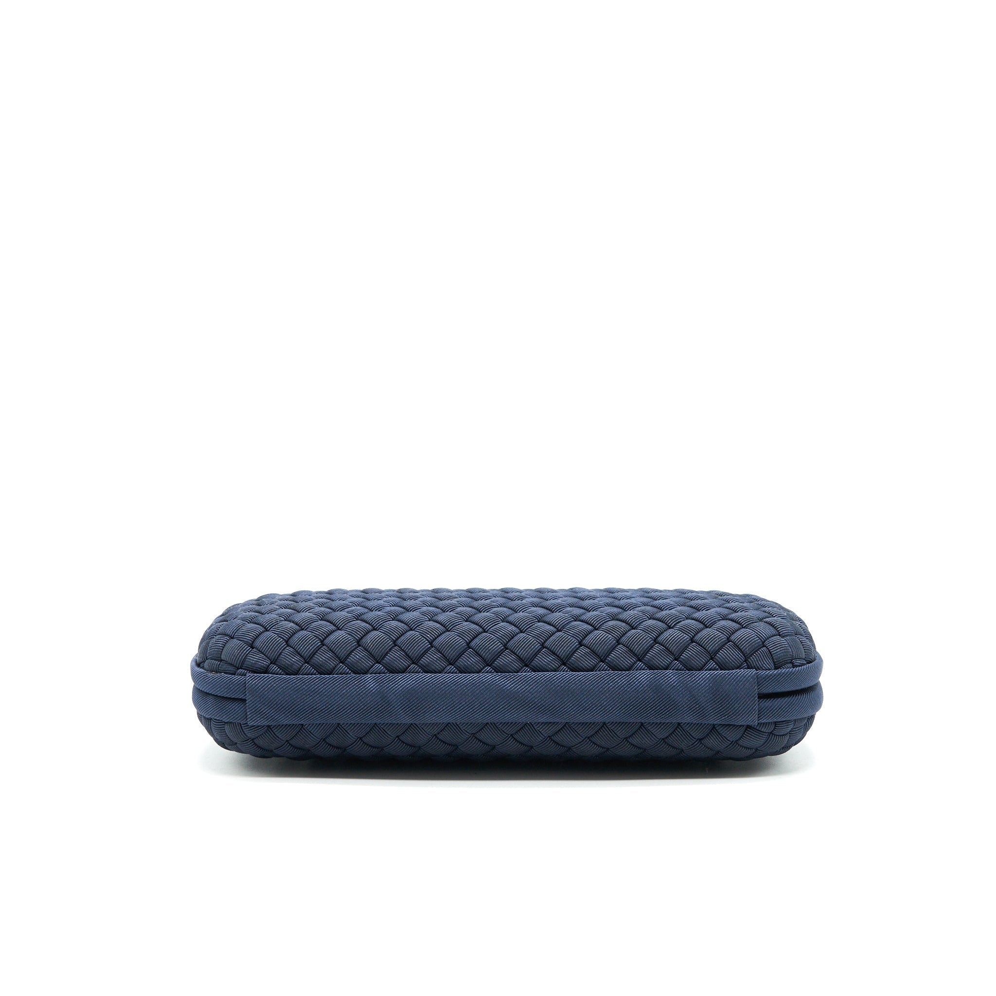 BOTTEGA VENETA KNOT CLUTCH IN NAVY WITH RUTHENIUM HARDWARE