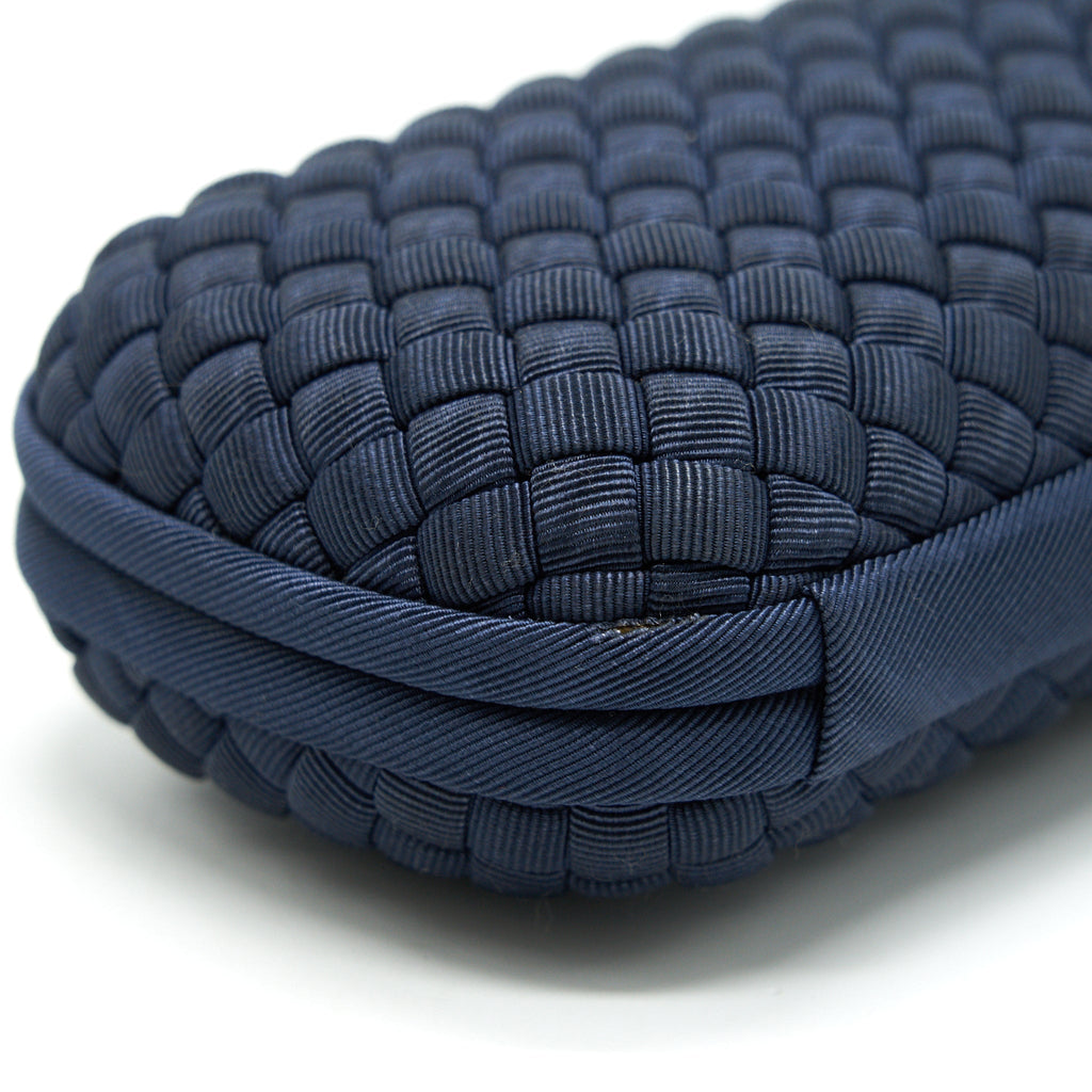 BOTTEGA VENETA KNOT CLUTCH IN NAVY WITH RUTHENIUM HARDWARE