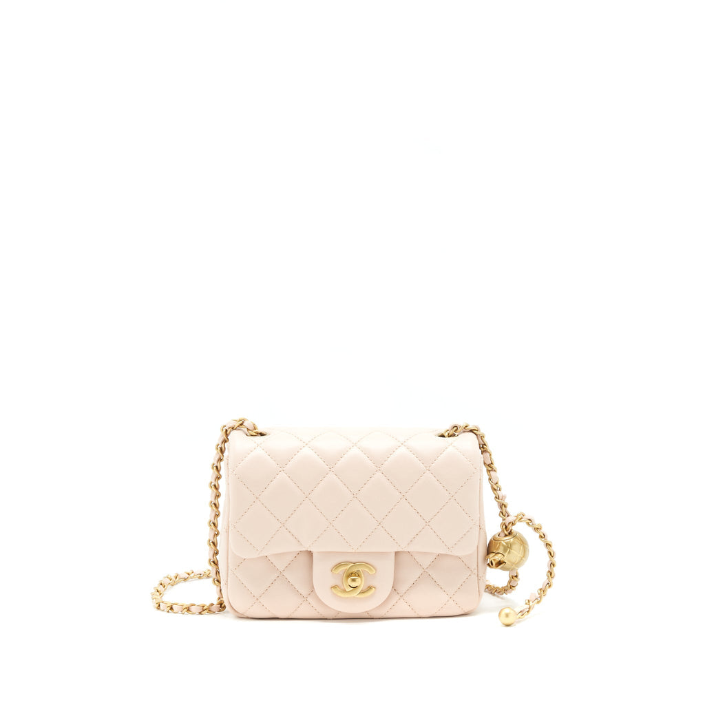 CHANEL 22C PEARL CRUSH MINI SQUARE FLAP BAG LAMBSKIN LIGHT PINK GHW (MICROCHIP)