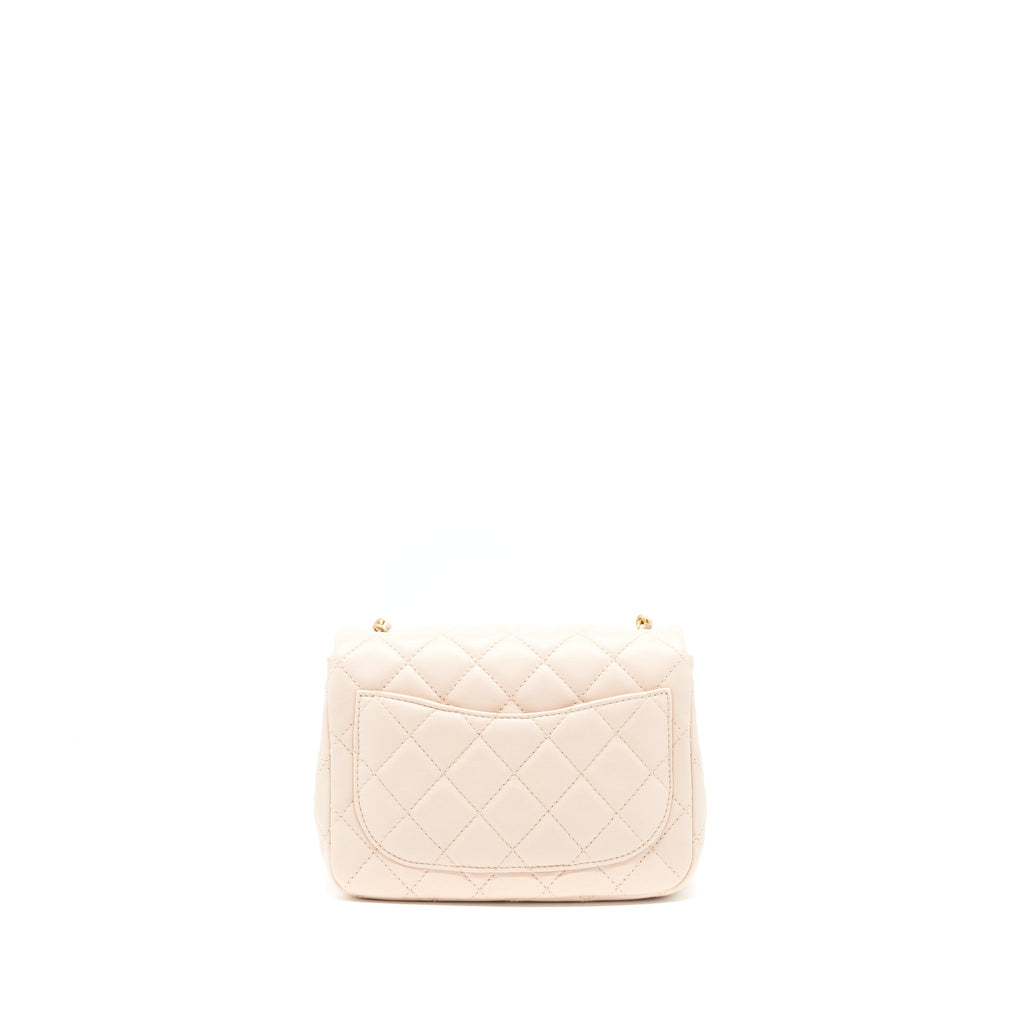 CHANEL 22C PEARL CRUSH MINI SQUARE FLAP BAG LAMBSKIN LIGHT PINK GHW (MICROCHIP)