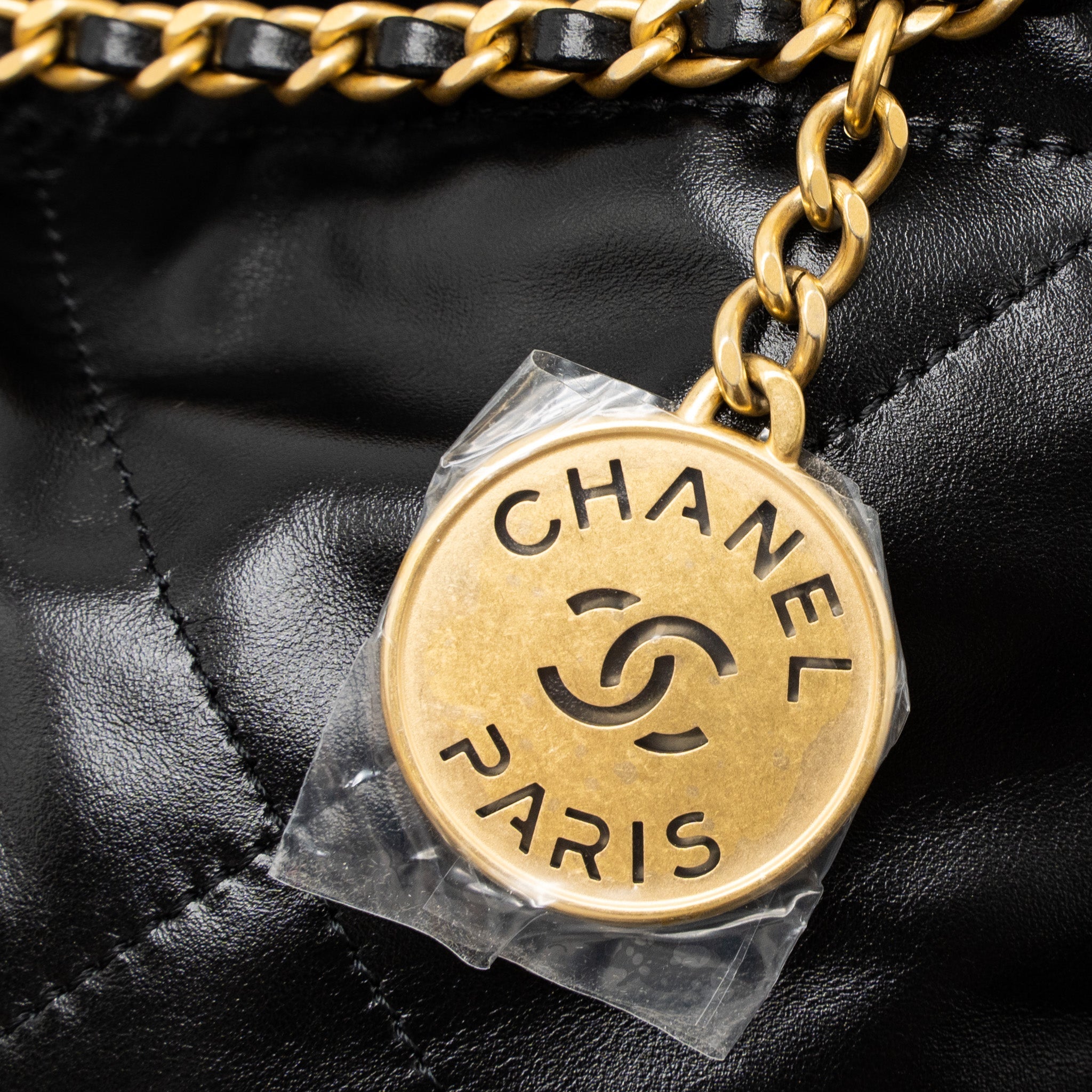 CHANEL 23S MINI 22 BAG SHINY CALFSKIN BLACK BRUSHED GHW (MICROCHIP)