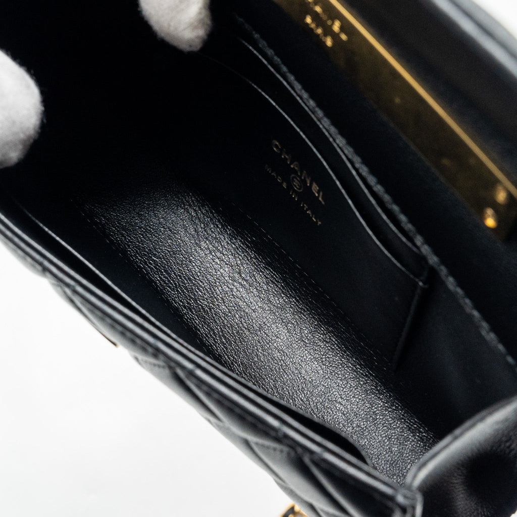 CHANEL 22B ENAMEL TOP HANDLE FLAP BAG LAMBSKIN BLACK GHW (MICROCHIP)