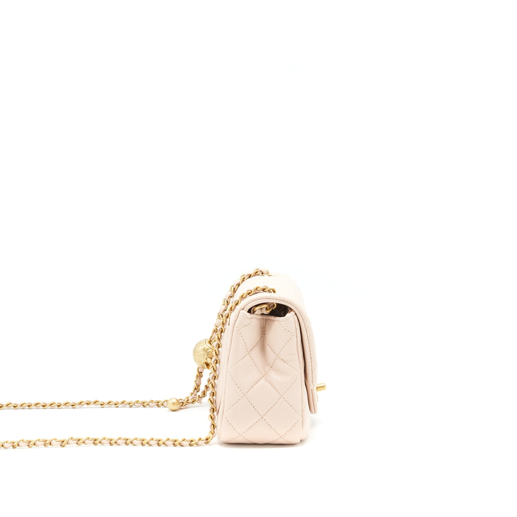 CHANEL 22C PEARL CRUSH MINI SQUARE FLAP BAG LAMBSKIN LIGHT PINK GHW