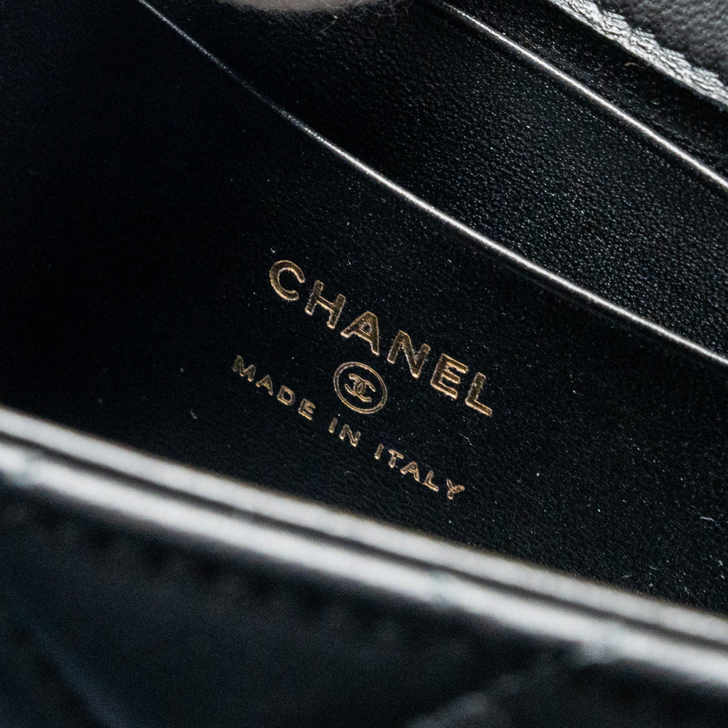 CHANEL 22B ENAMEL TOP HANDLE FLAP BAG LAMBSKIN BLACK GHW (MICROCHIP)