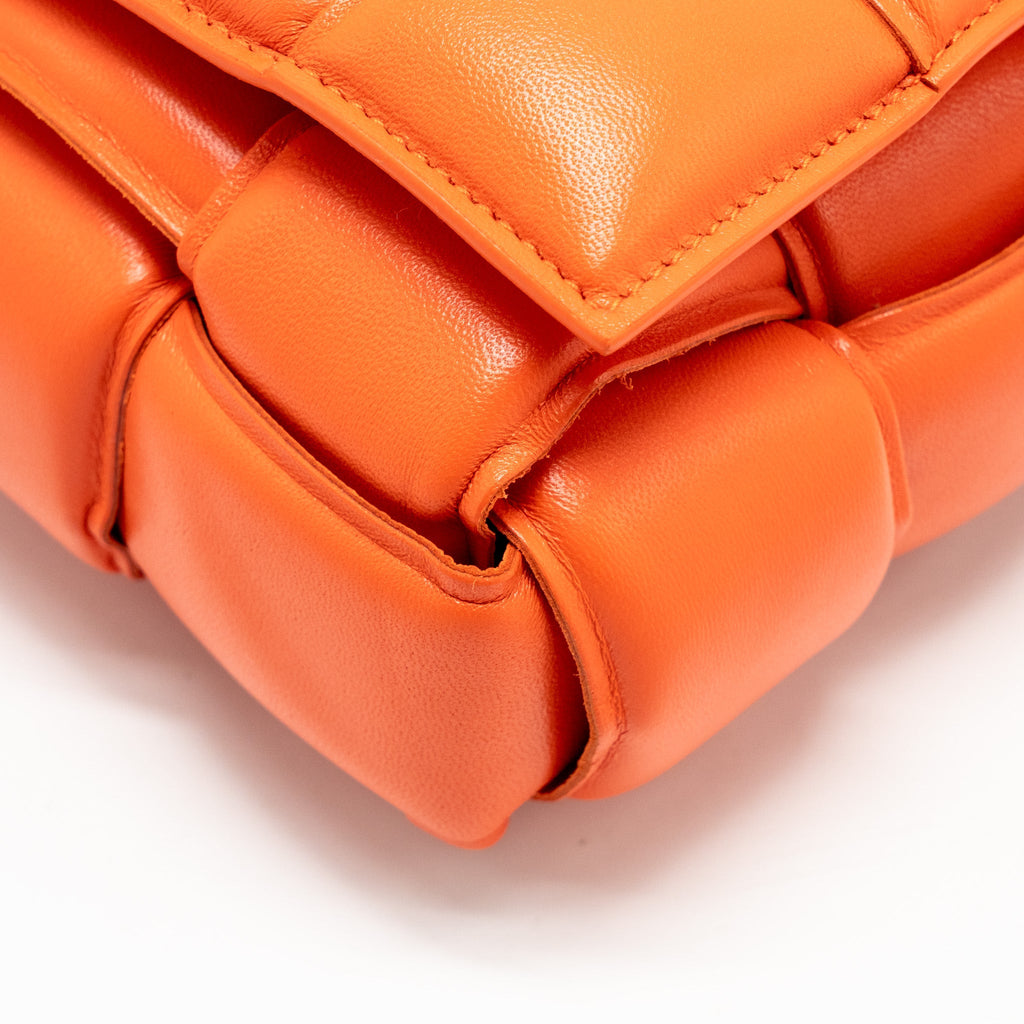 BOTTEGA VENETA PADDED CASSETTE BAG LAMBSKIN ORANGE GHW