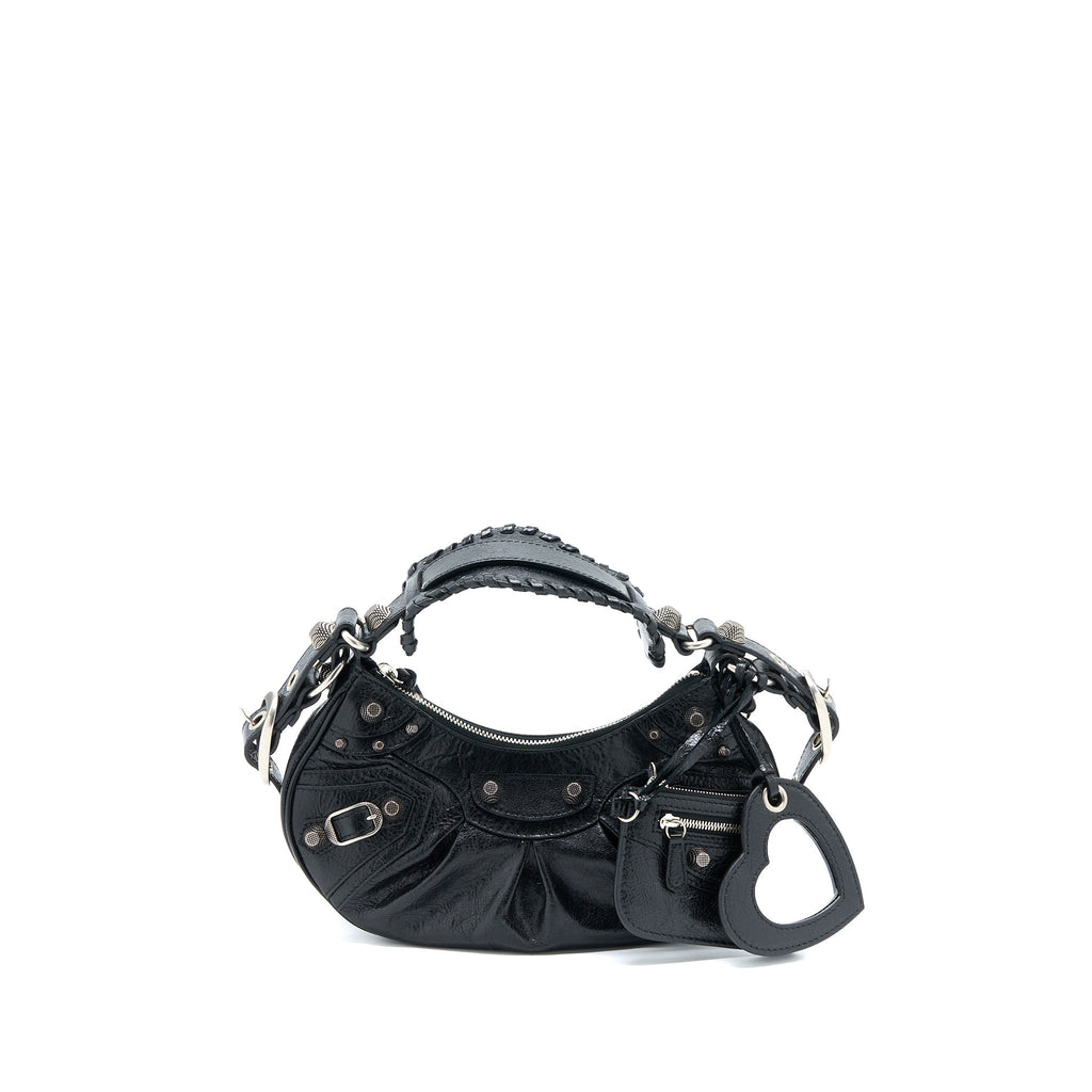 BALENCIAGA LE CAGOLE XS SHOULDER BAG ARENA LAMBSKIN BLACK SHW
