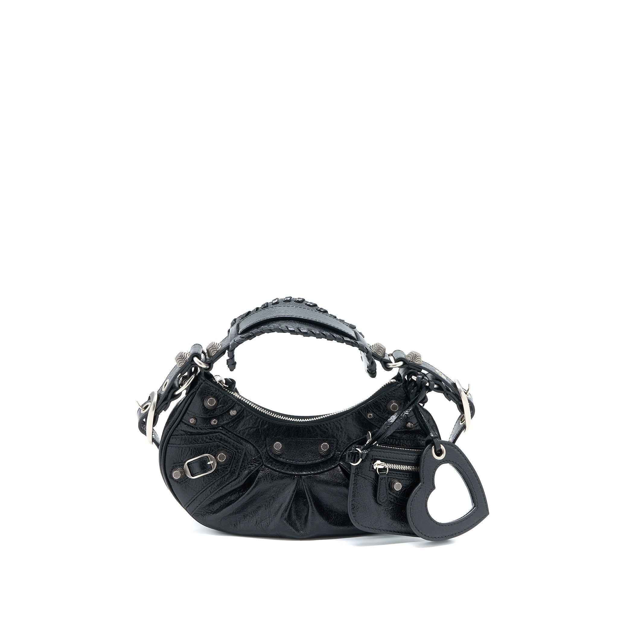 BALENCIAGA LE CAGOLE XS SHOULDER BAG ARENA LAMBSKIN BLACK SHW