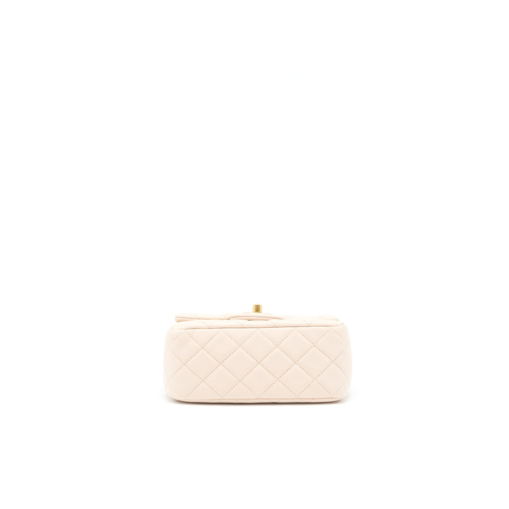CHANEL 22C PEARL CRUSH MINI SQUARE FLAP BAG LAMBSKIN LIGHT PINK GHW (MICROCHIP)