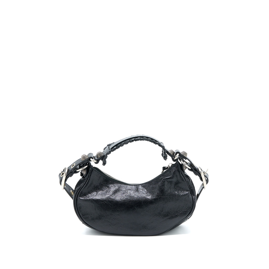 BALENCIAGA LE CAGOLE XS SHOULDER BAG ARENA LAMBSKIN BLACK SHW