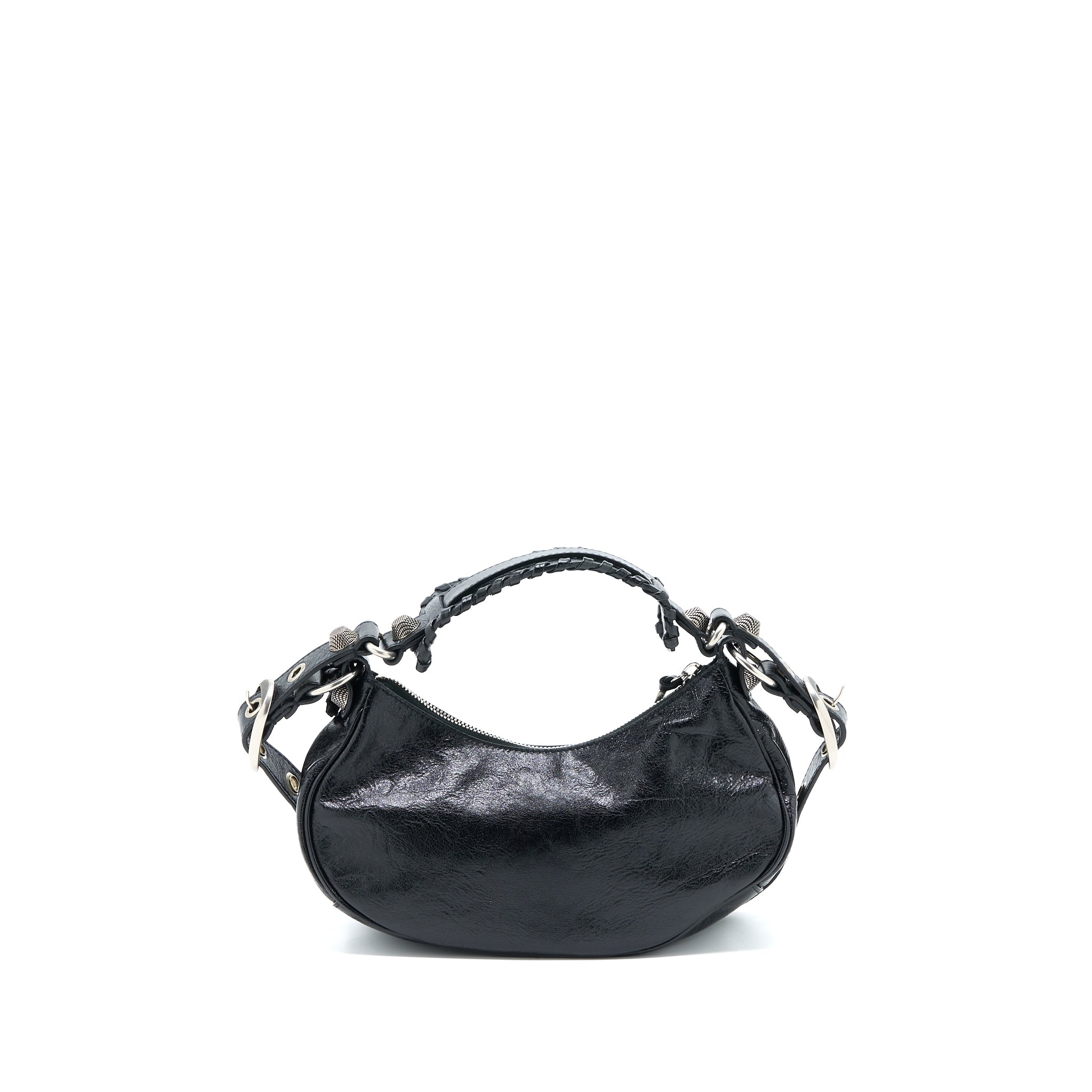 BALENCIAGA LE CAGOLE XS SHOULDER BAG ARENA LAMBSKIN BLACK SHW