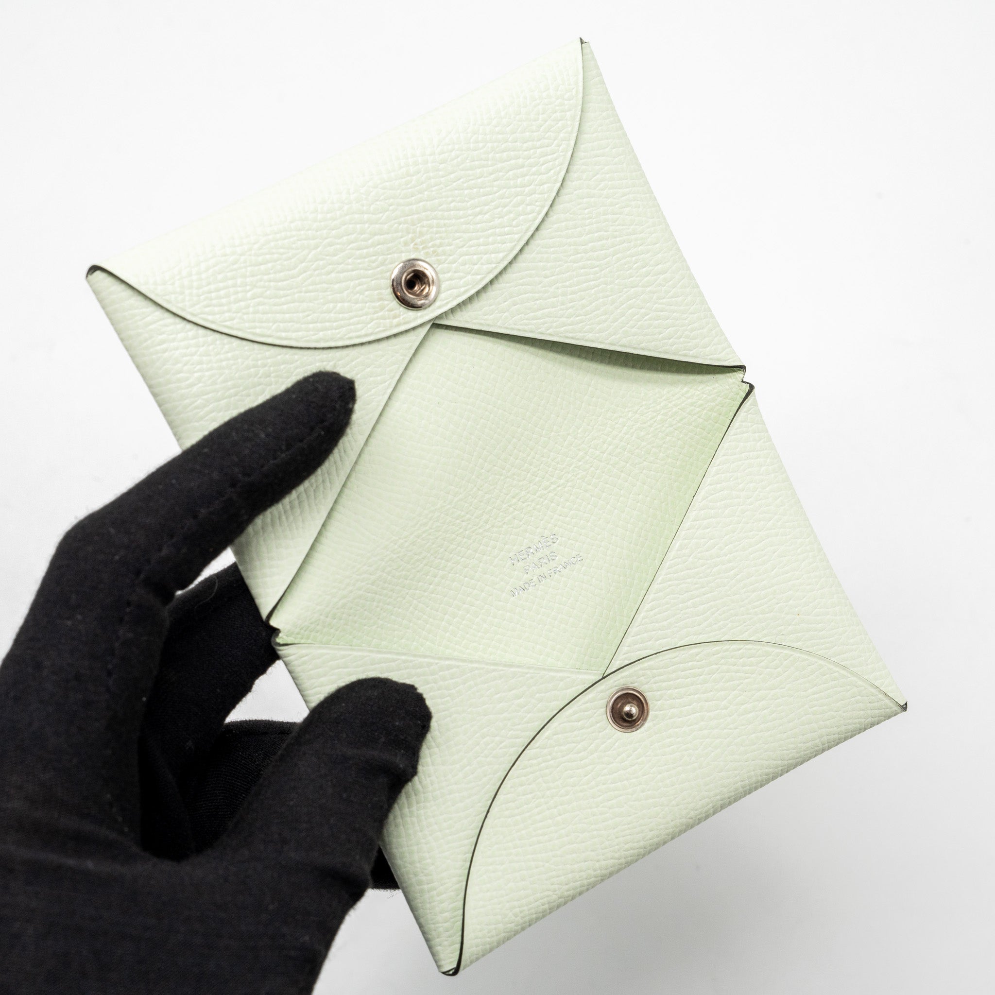 HERMES CALVI CARD HOLDER EPSOM VERT FIZZ SHW