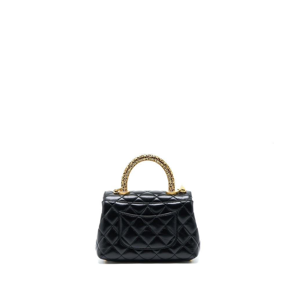 CHANEL 22A MINI COCO HANDLE WITH DETAILED LETTER HANDLE CALFSKIN BLACK BRUSHED GHW (MICROCHIP)