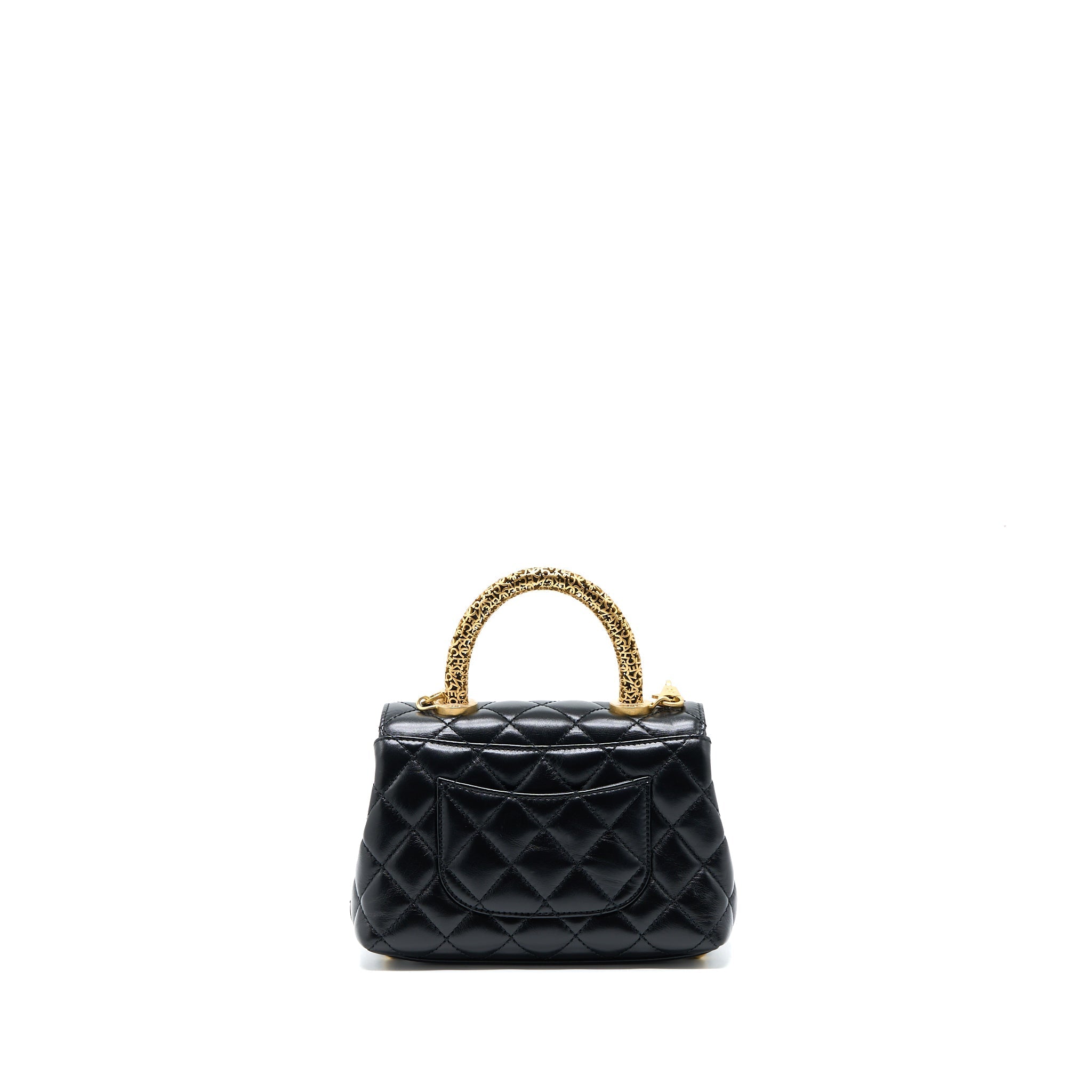 CHANEL 22A MINI COCO HANDLE WITH DETAILED LETTER HANDLE CALFSKIN BLACK BRUSHED GHW (MICROCHIP)