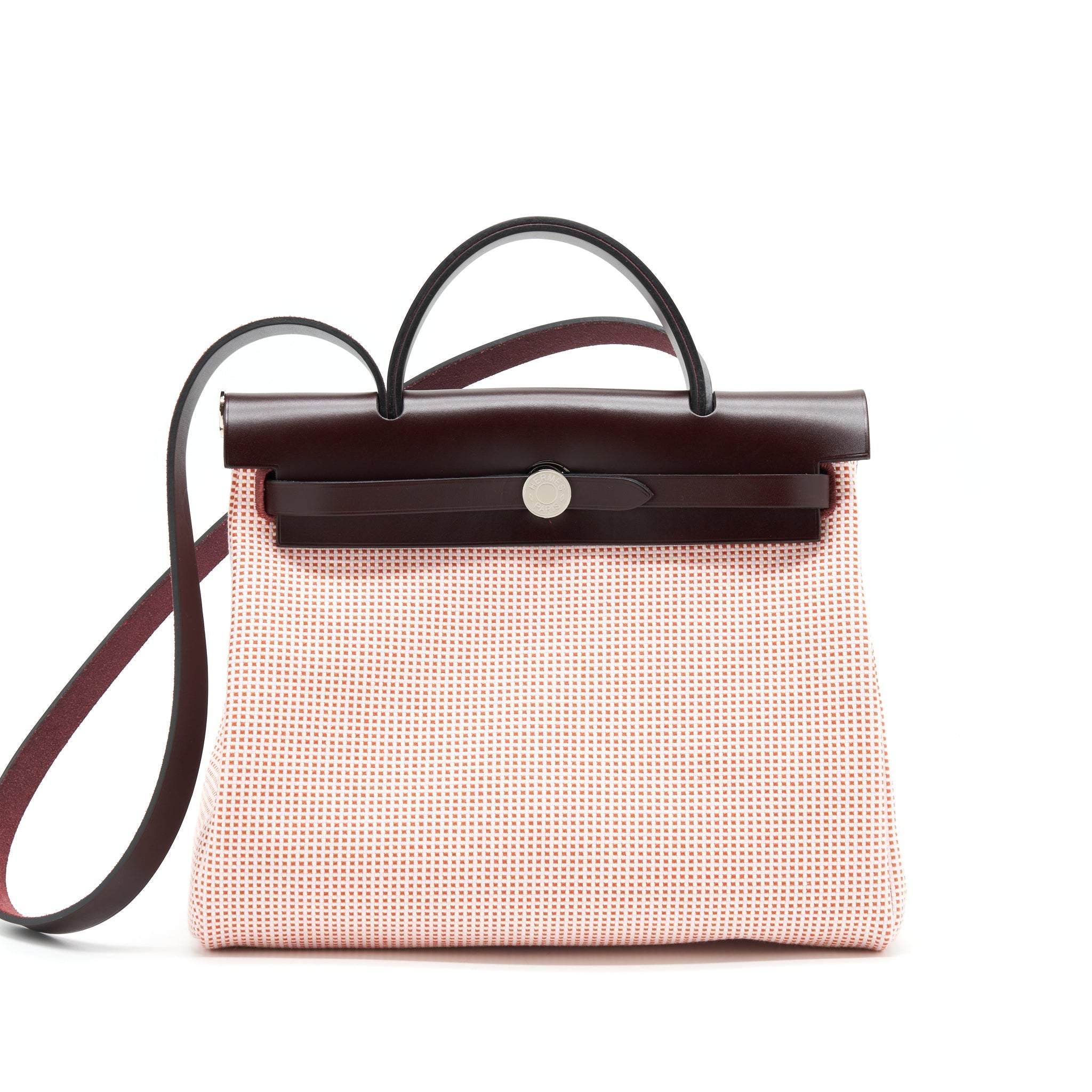 HERMES HERBAG ZIP 31 TOILE AND LEATHER ECRU-BRIQUE-MAUVE PINK/ ROUGE SELLIER SHW