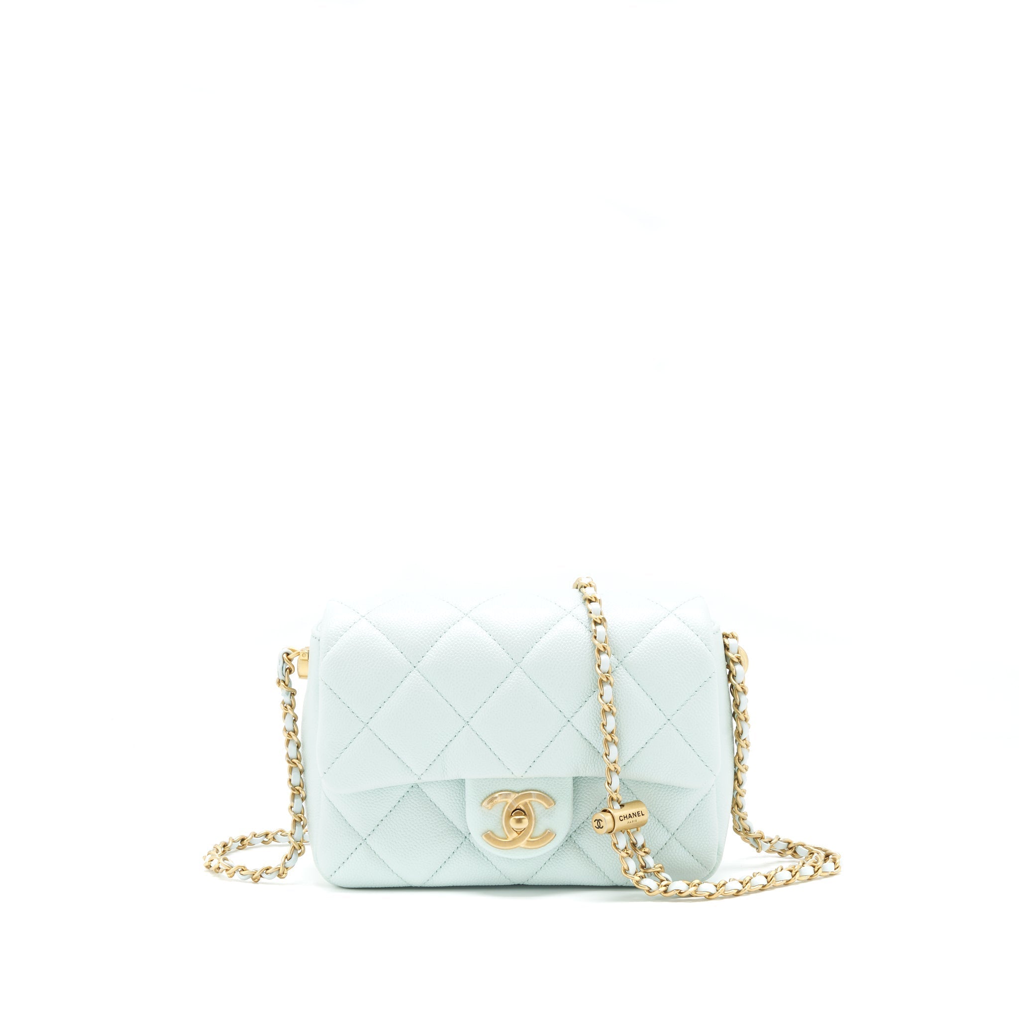 CHANEL 21K MY PERFECT MINI FLAP BAG CAVIAR IRIDESCENT PASTEL GREEN GHW (MICROCHIP)