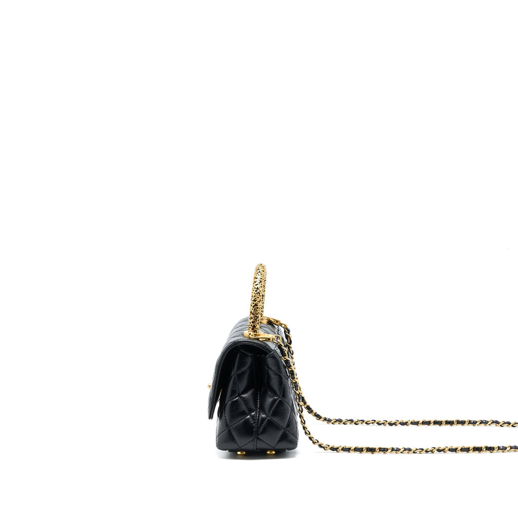 CHANEL 22A MINI COCO HANDLE WITH DETAILED LETTER HANDLE CALFSKIN BLACK BRUSHED GHW (MICROCHIP)