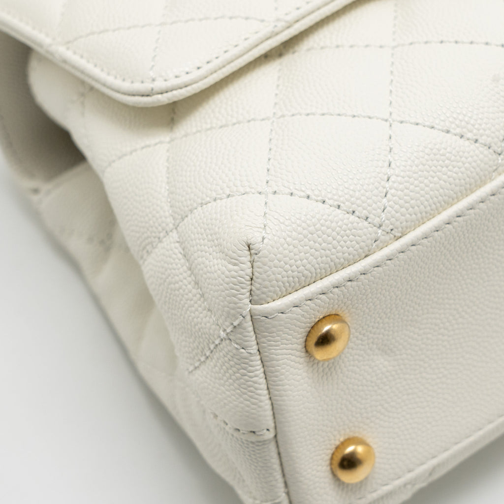 CHANEL DETAILED TOP HANDLE SMALL COCO HANDLE CAVIAR WHITE GHW (MICROCHIP)