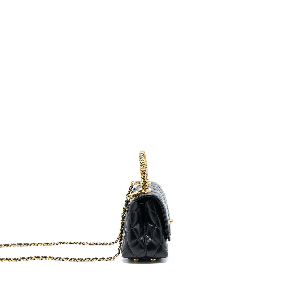 CHANEL 22A MINI COCO HANDLE WITH DETAILED LETTER HANDLE CALFSKIN BLACK BRUSHED GHW (MICROCHIP)