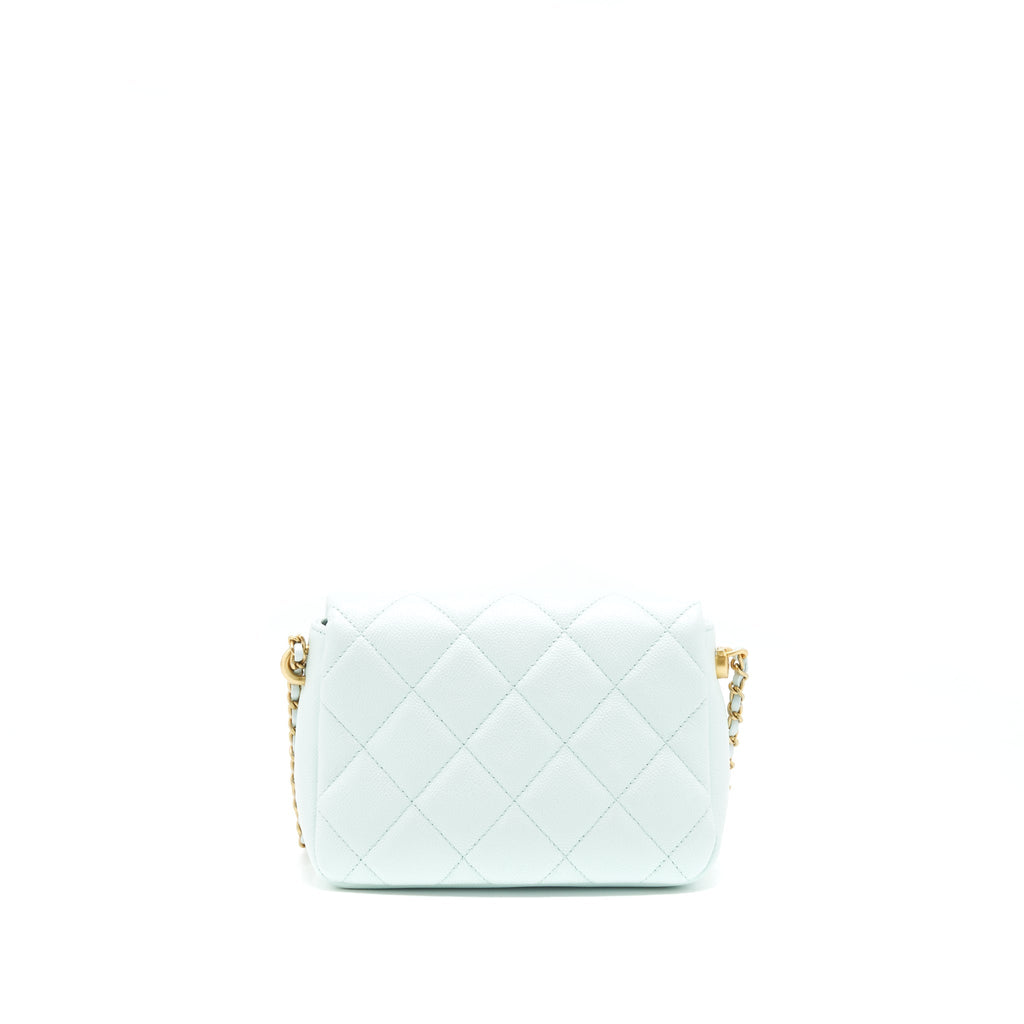 CHANEL 21K MY PERFECT MINI FLAP BAG CAVIAR IRIDESCENT PASTEL GREEN GHW (MICROCHIP)