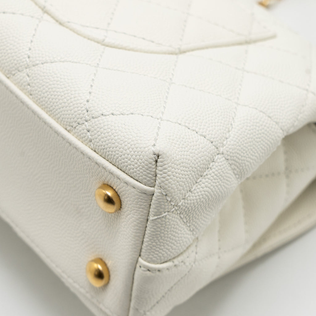 CHANEL DETAILED TOP HANDLE SMALL COCO HANDLE CAVIAR WHITE GHW (MICROCHIP)