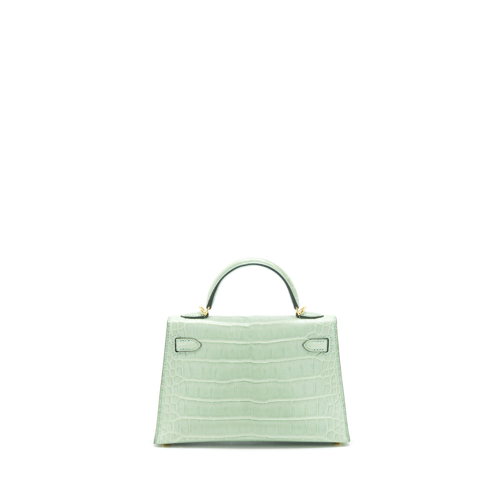HERMES MINI KELLY 20CM ALLIGATOR MATT 6U VERT D’EAU GHW