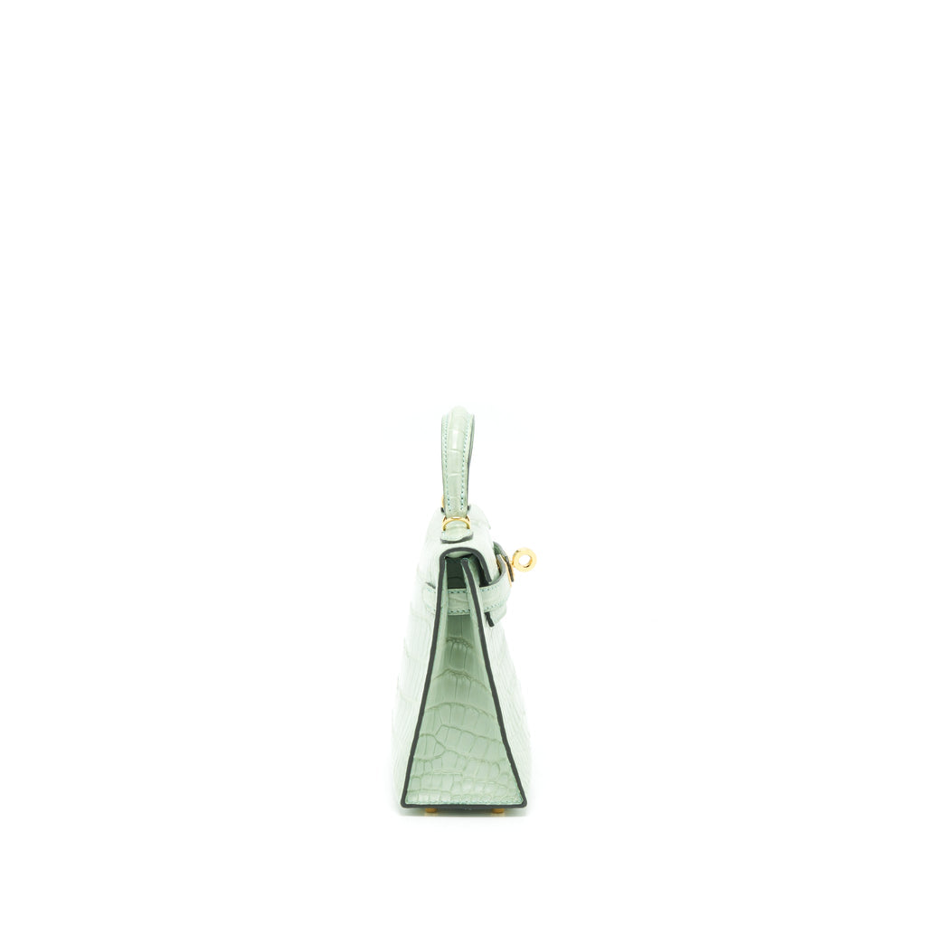 HERMES MINI KELLY 20CM ALLIGATOR MATT 6U VERT D’EAU GHW