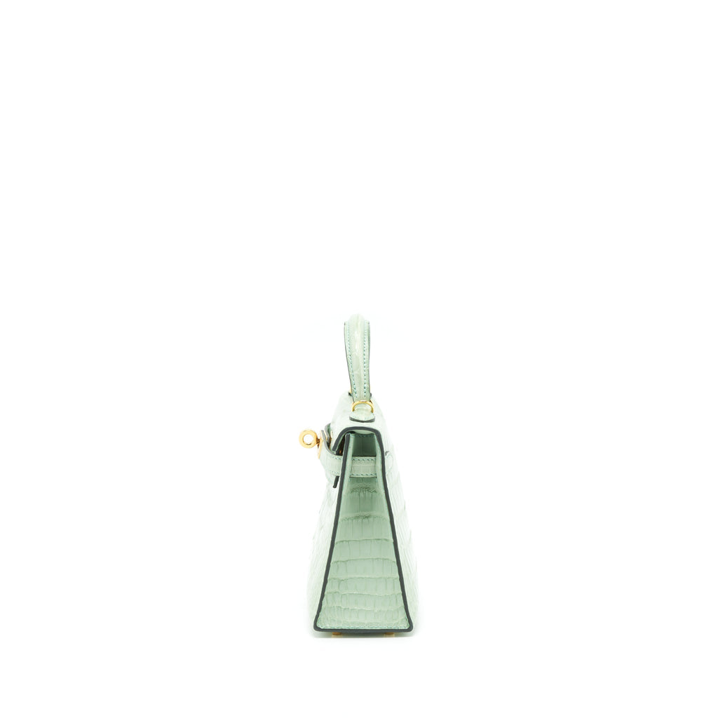 HERMES MINI KELLY 20CM ALLIGATOR MATT 6U VERT D’EAU GHW