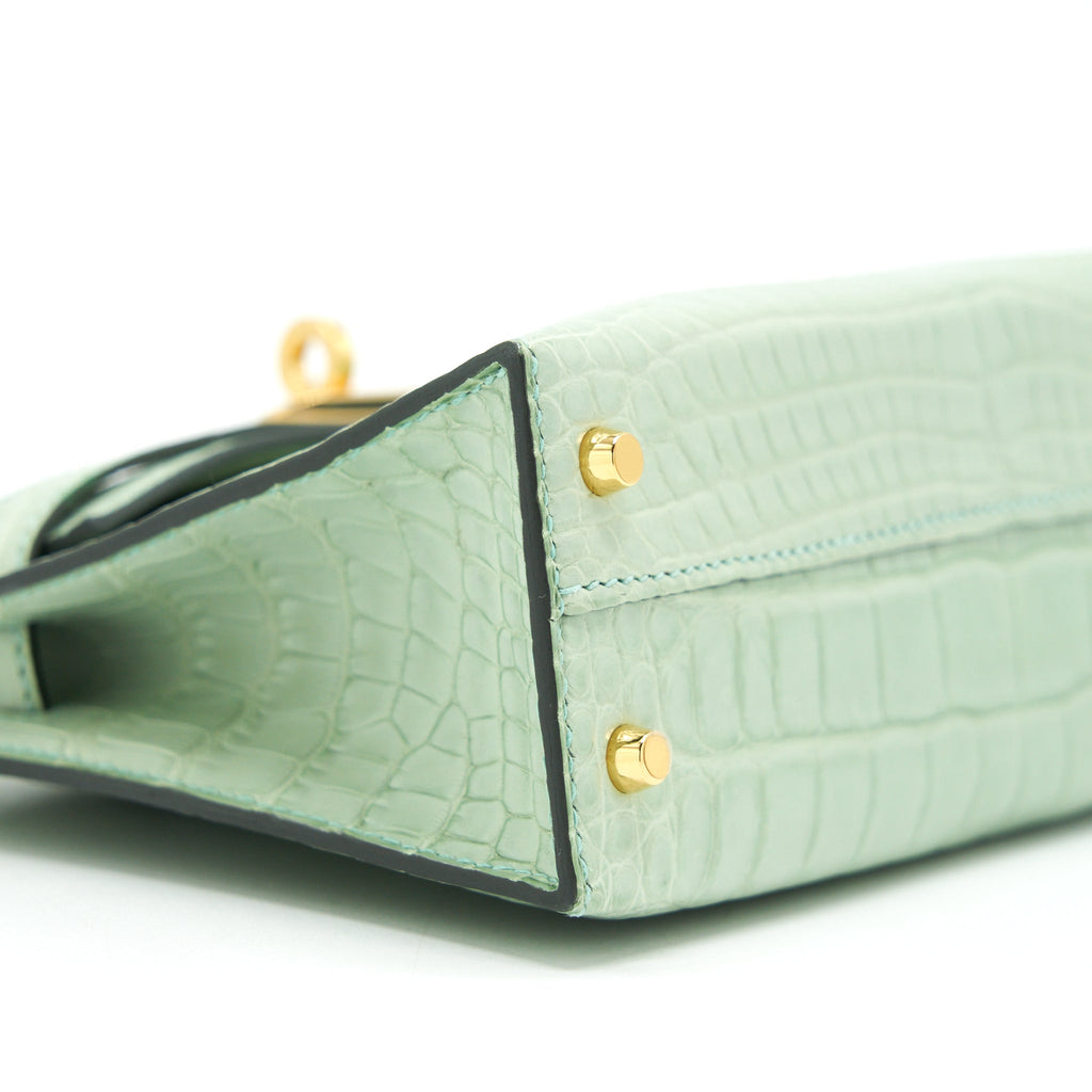 HERMES MINI KELLY 20CM ALLIGATOR MATT 6U VERT D’EAU GHW