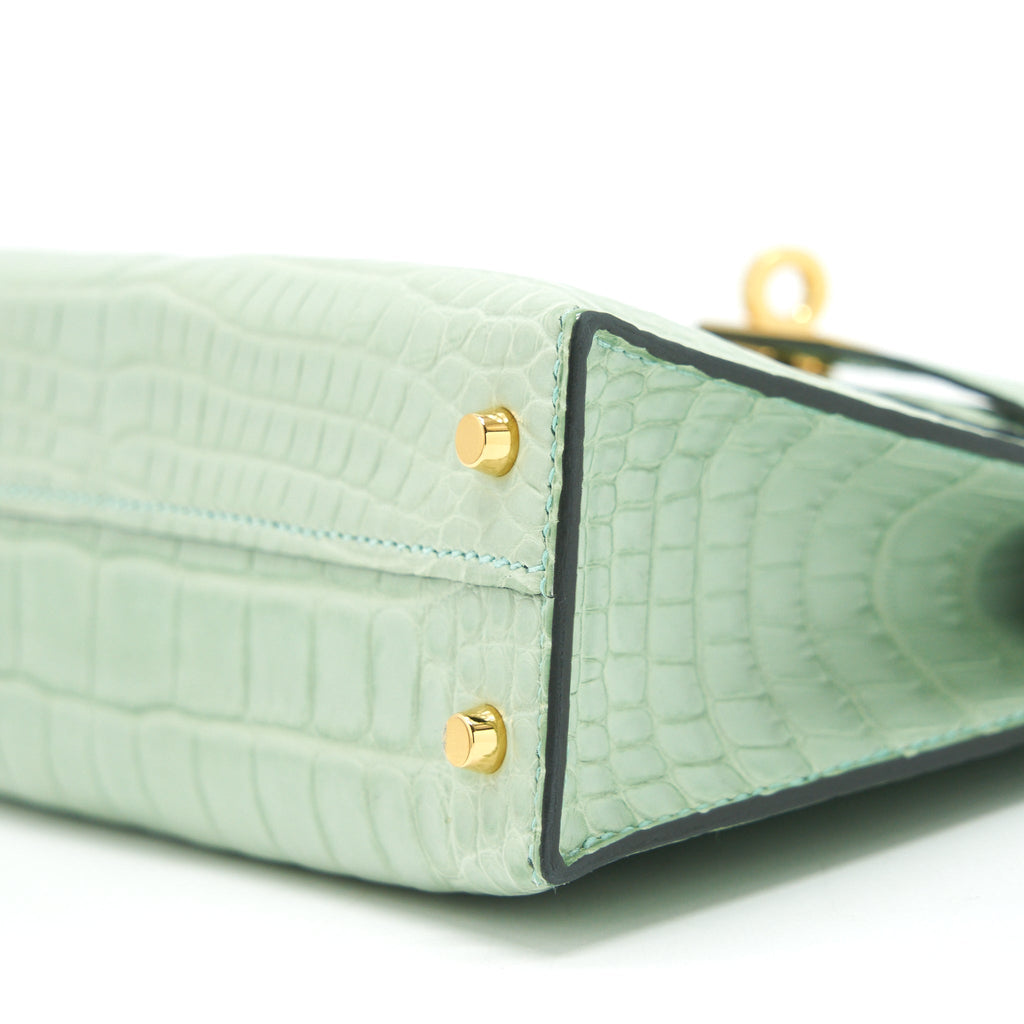 HERMES MINI KELLY 20CM ALLIGATOR MATT 6U VERT D’EAU GHW