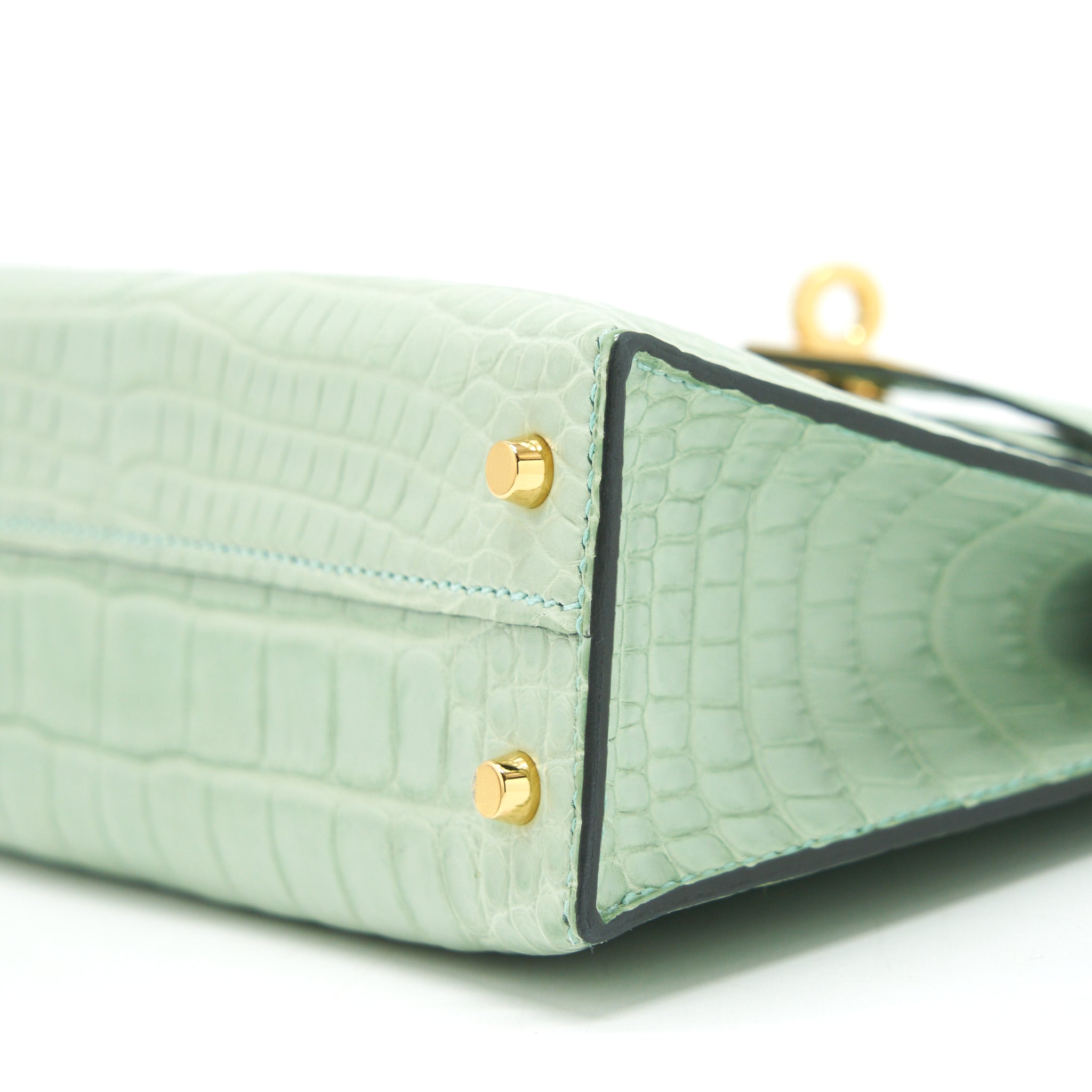 HERMES MINI KELLY 20CM ALLIGATOR MATT 6U VERT D’EAU GHW