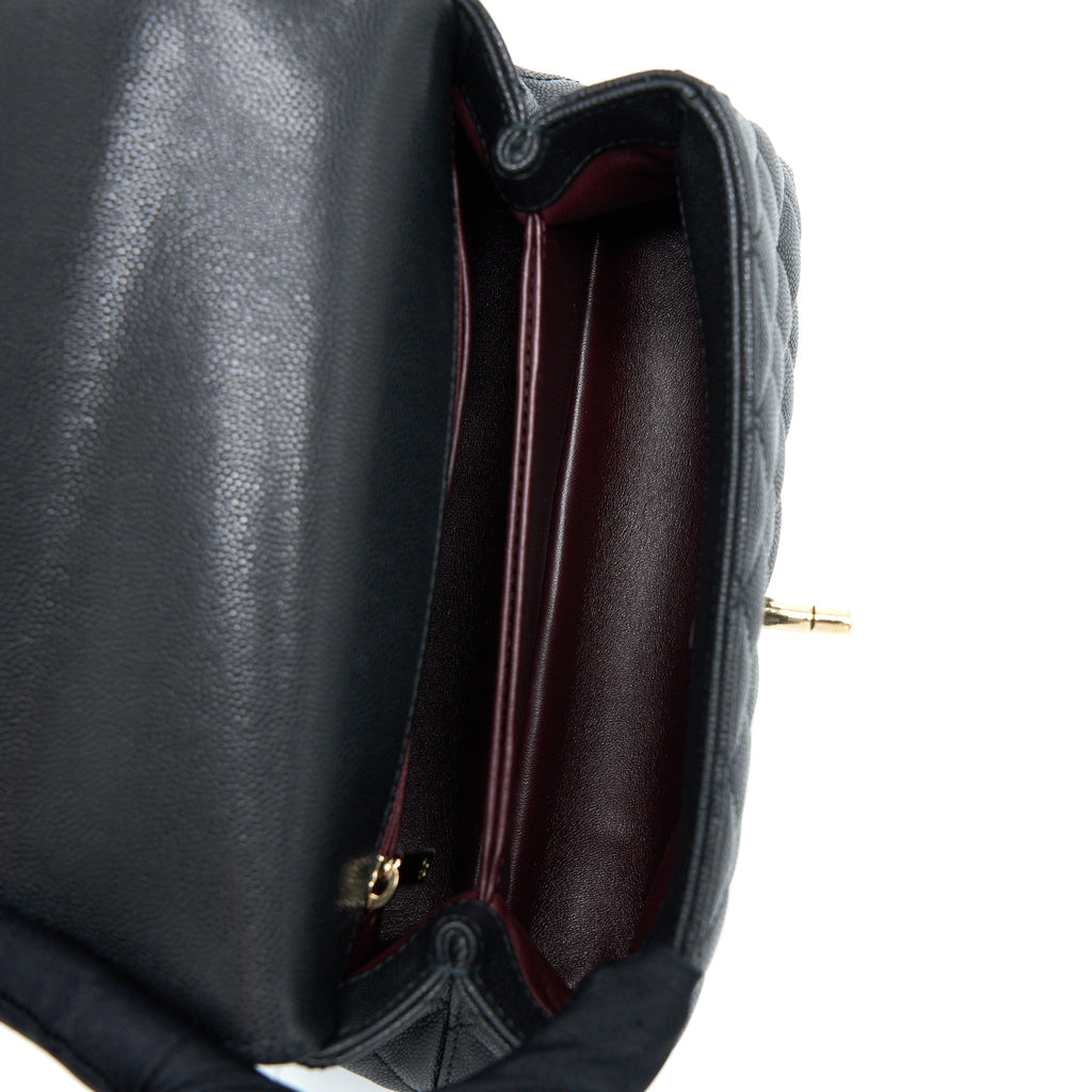 CHANEL COCO HANDLE CAVIAR BLACK LGHW(MICROCHIP)