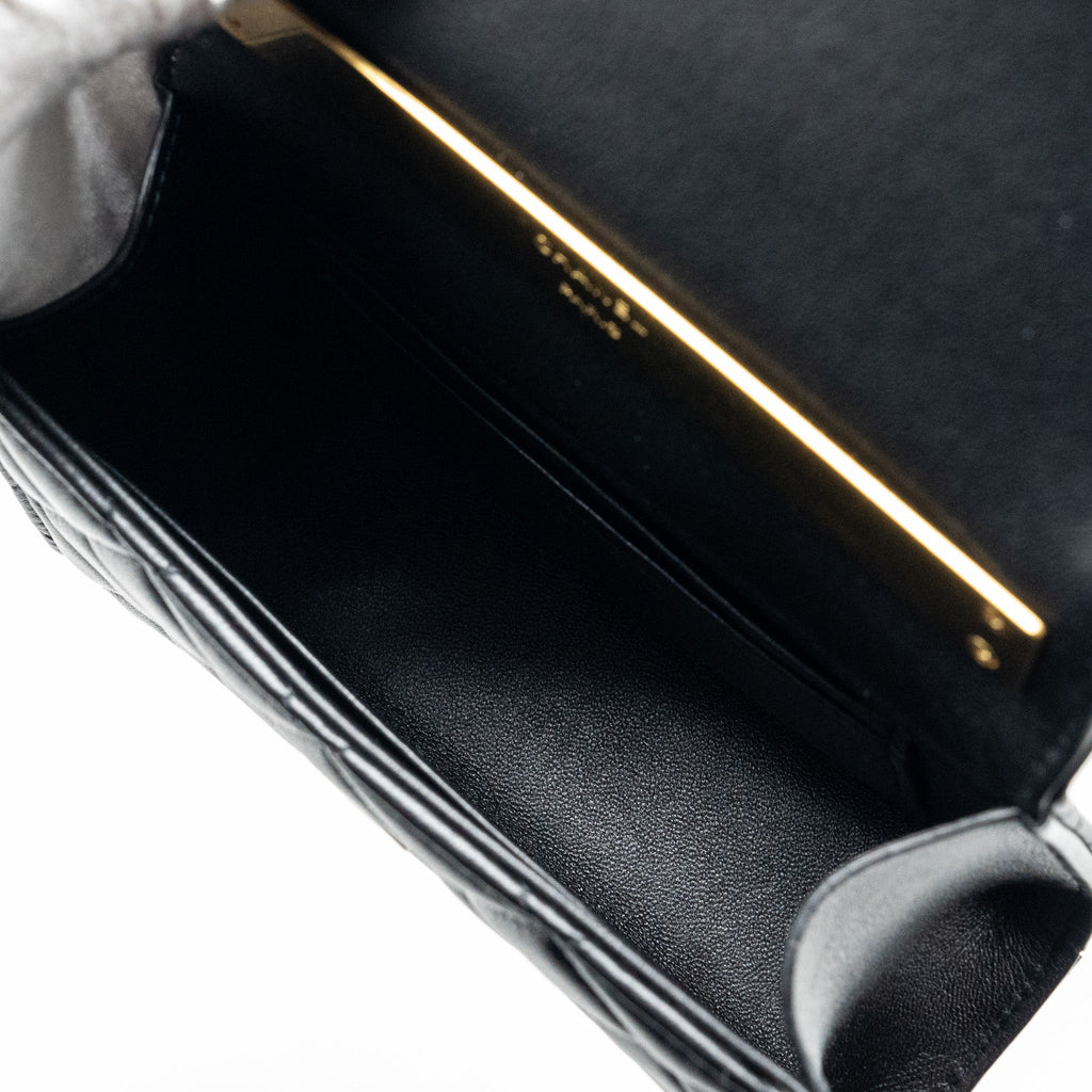 CHANEL 22B ENAMEL TOP HANDLE MINI FLAP BAG LAMBSKIN BLACK GHW (MICROCHIP)