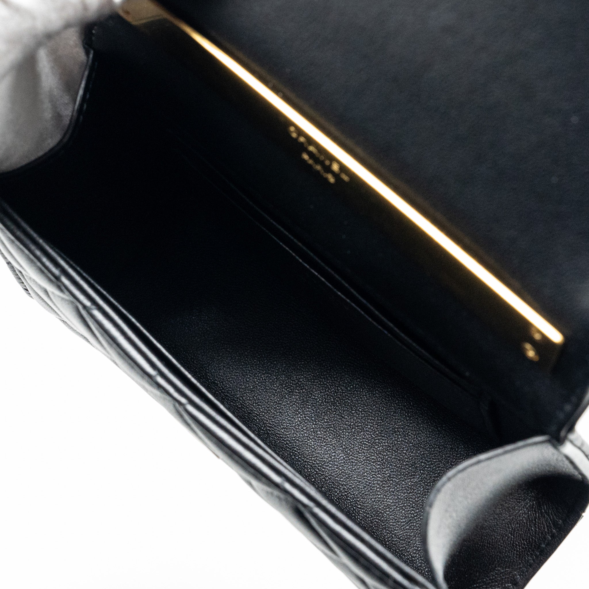 CHANEL 22B ENAMEL TOP HANDLE MINI FLAP BAG LAMBSKIN BLACK GHW (MICROCHIP)