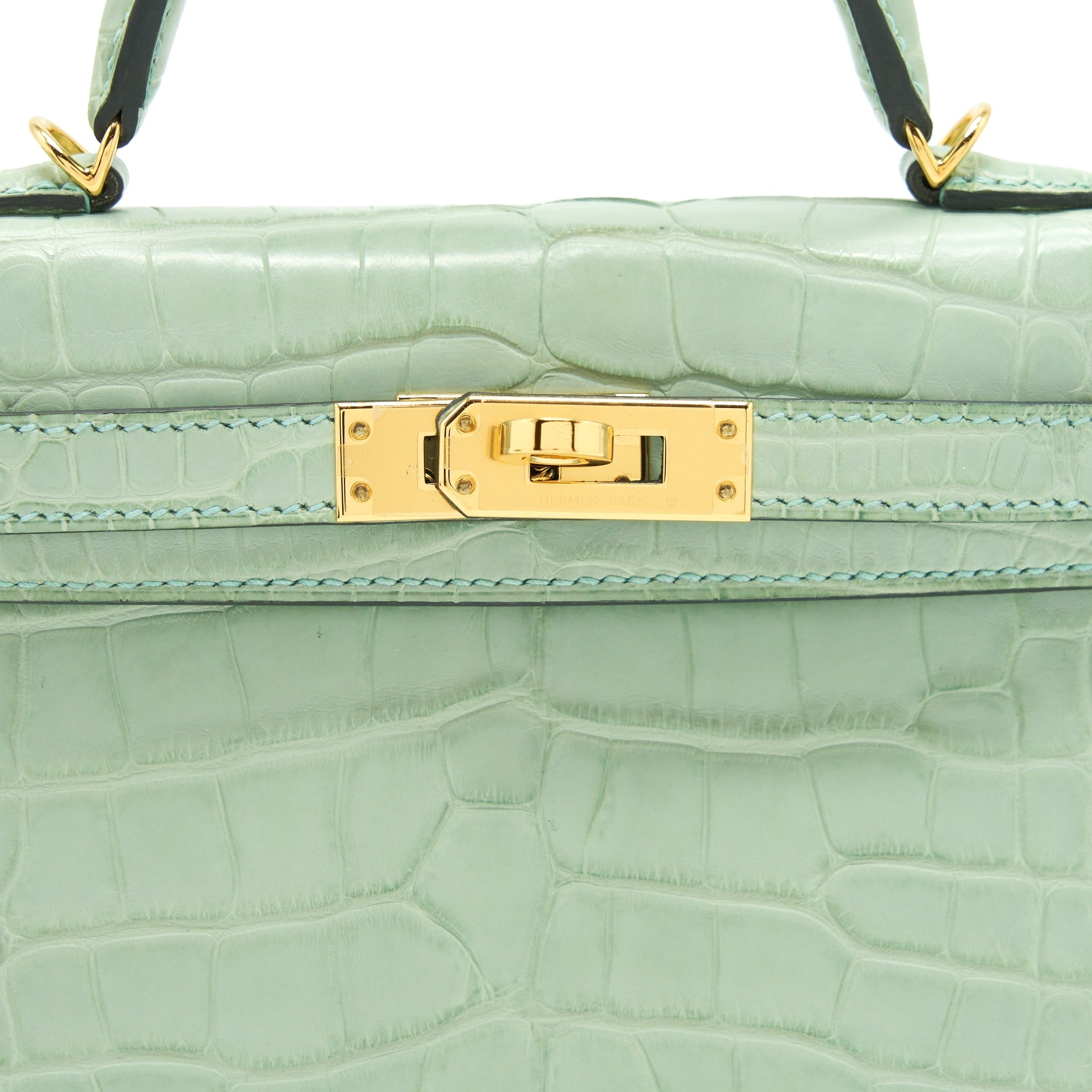 HERMES MINI KELLY 20CM ALLIGATOR MATT 6U VERT D’EAU GHW