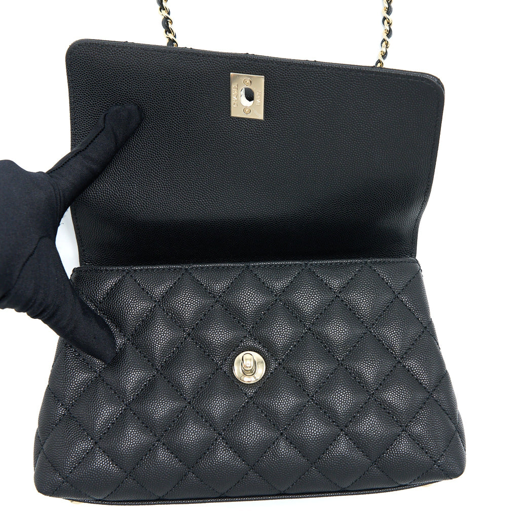 CHANEL COCO HANDLE CAVIAR BLACK LGHW(MICROCHIP)