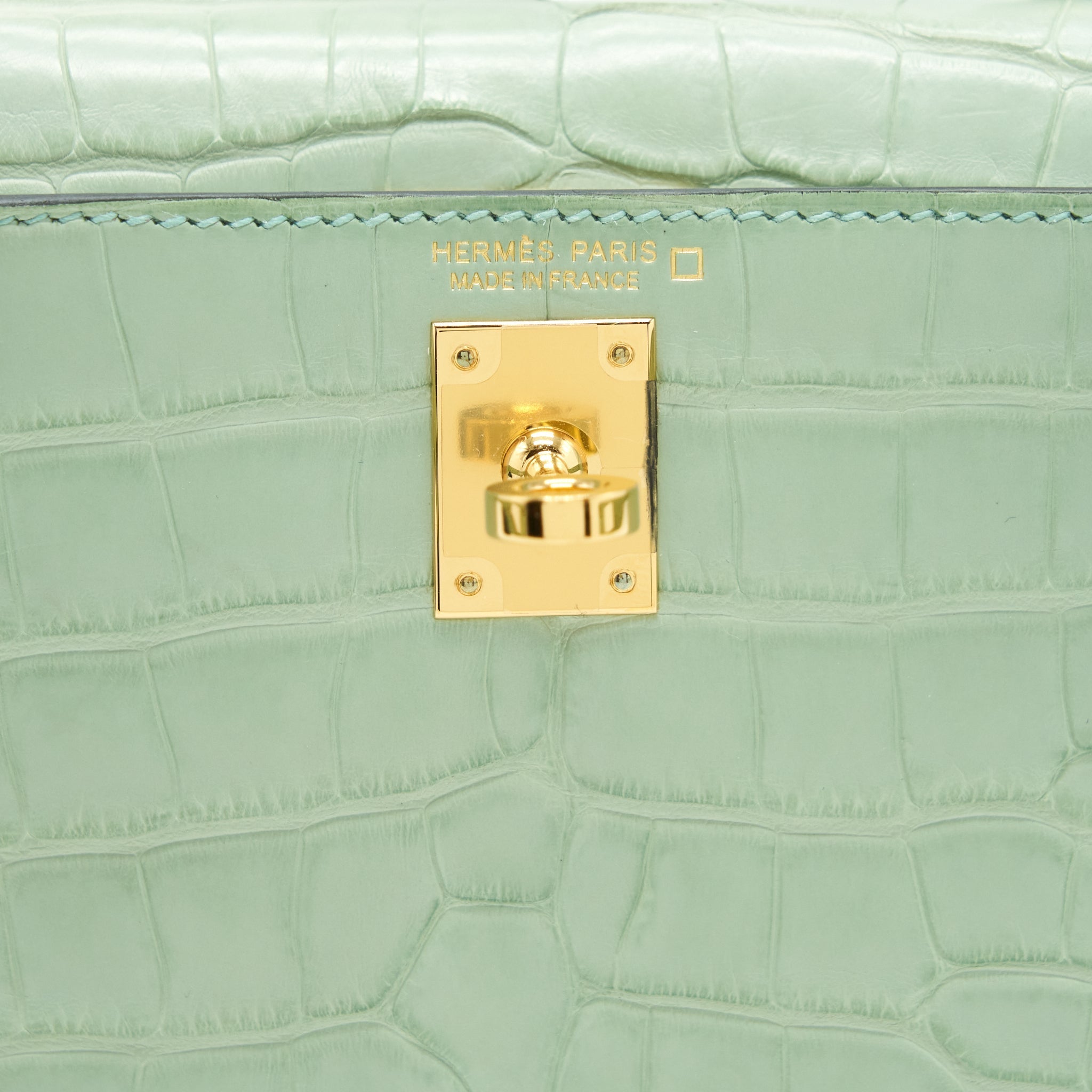 HERMES MINI KELLY 20CM ALLIGATOR MATT 6U VERT D’EAU GHW