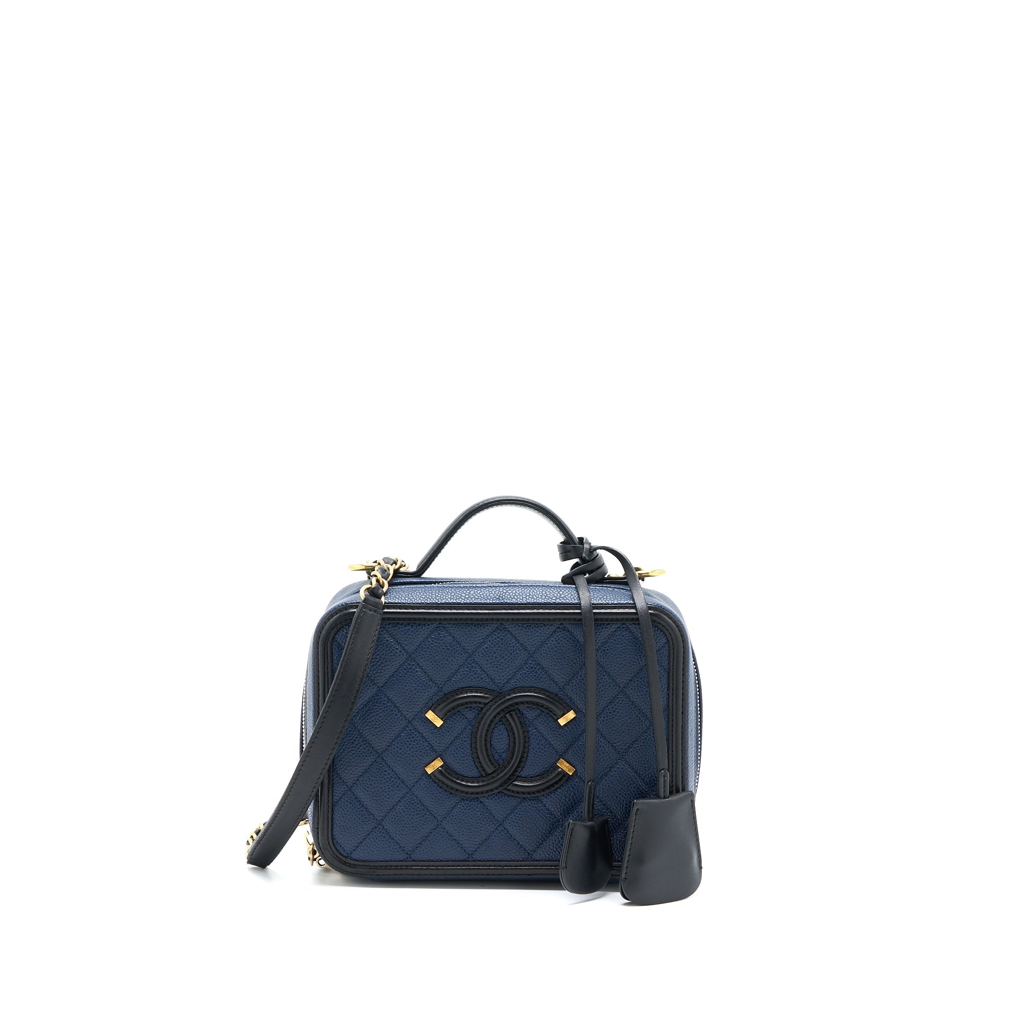 CHANEL MEDIUM FILIGREE VANITY CAMERA BAG CAVIAR BLUE/BLACK GHW